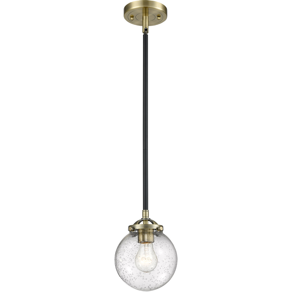 Nouveau Beacon 1 Light 6 inch Black Antique Brass Mini Pendant Ceiling Light in Seedy Glass, Nouveau