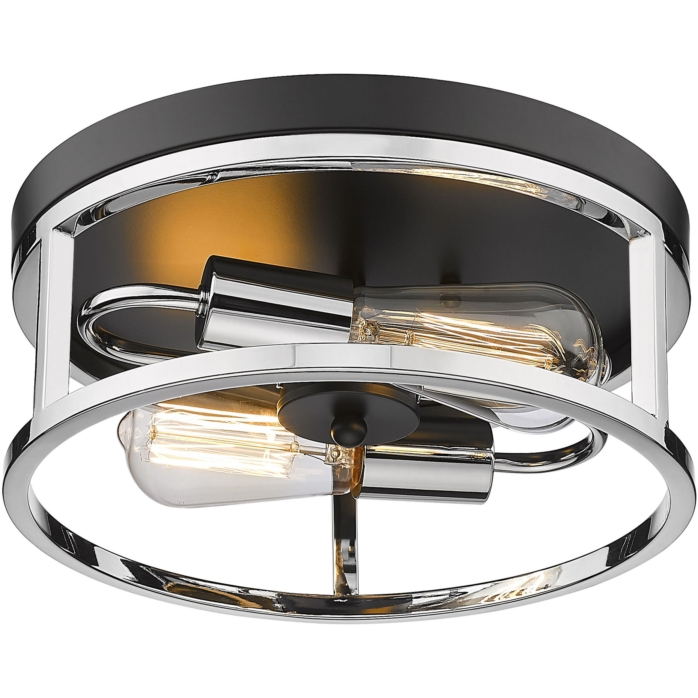Canada 2 Light 12 inch Black and Chrome Flush Mount Ceiling Light