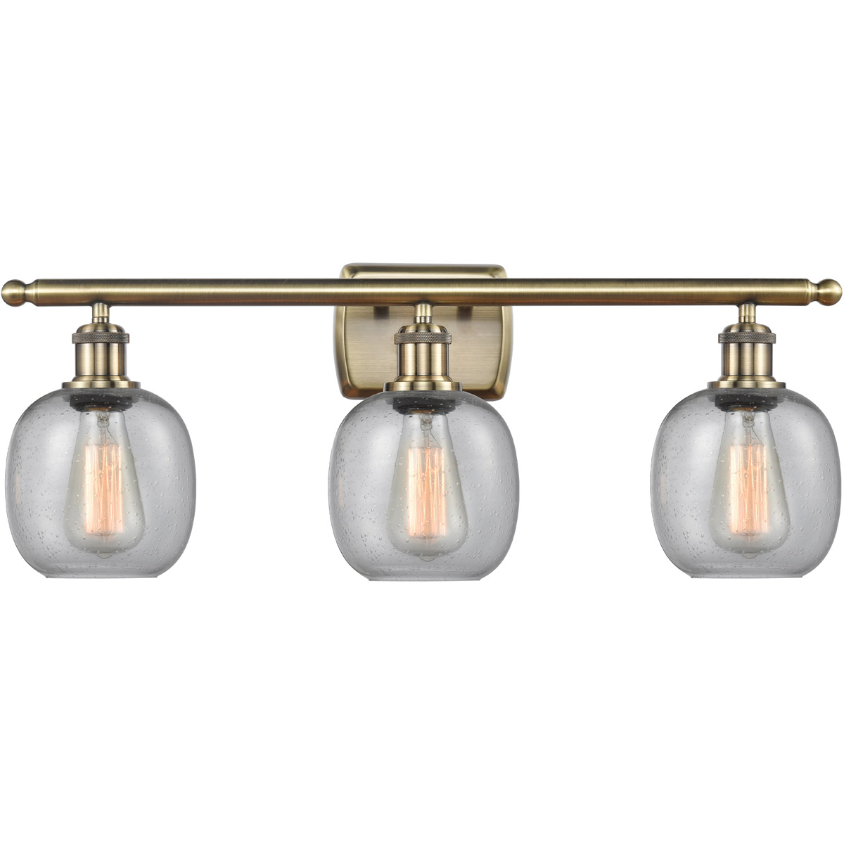 Ballston Belfast 3 Light 26 inch Antique Brass Bath Vanity Light Wall Light in Incandescent, Seedy Glass, Ballston