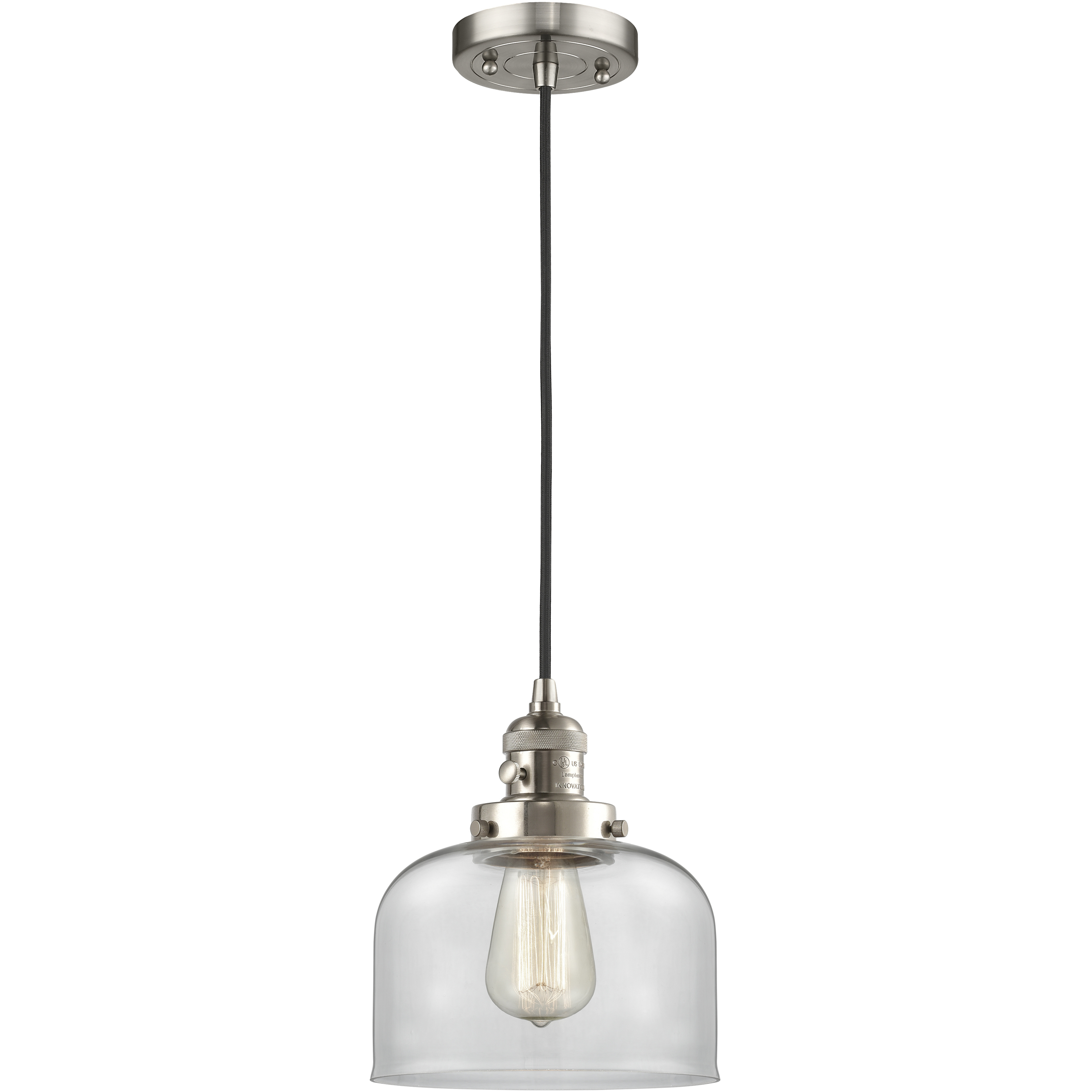 Franklin Restoration Bell LED 8 inch Brushed Satin Nickel Mini Pendant Ceiling Light in Clear
