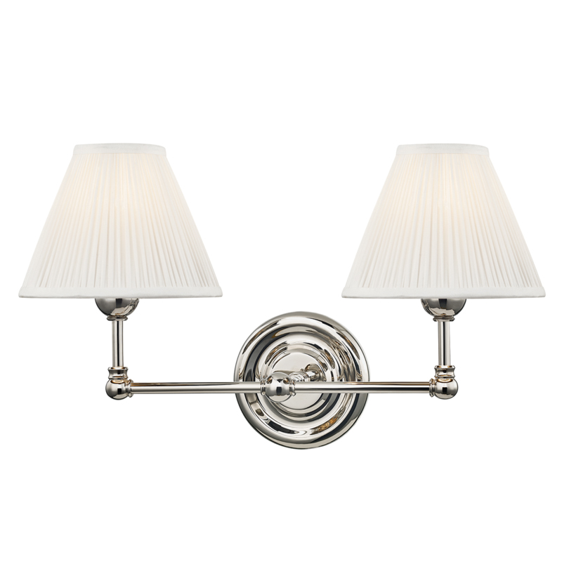 Classic No.1 2 Light 18.25 inch Polished Nickel Wall Sconce Wall Light in Off-White Pleated Silk