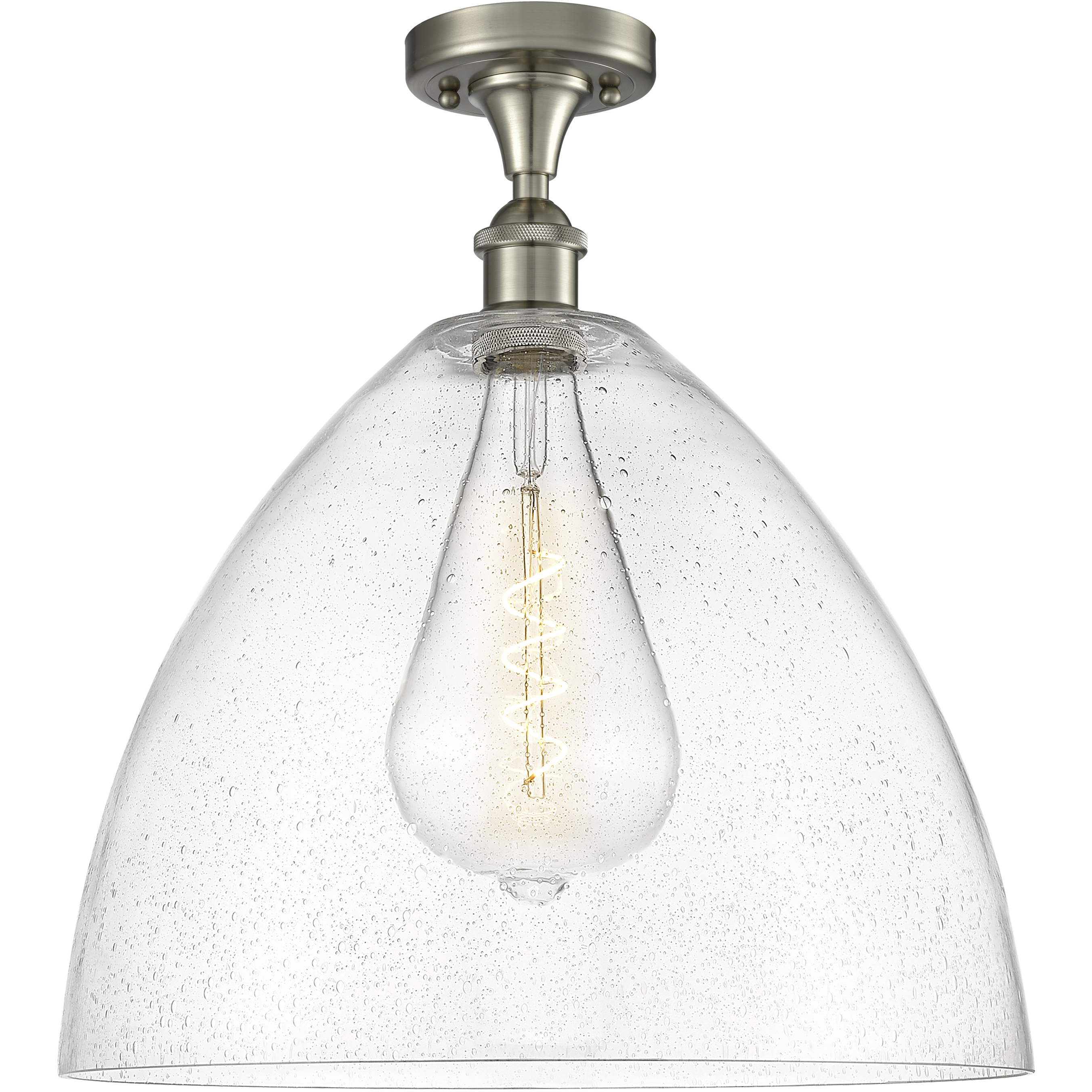 Edison Bristol Glass 1 Light 16 inch Brushed Satin Nickel Semi-Flush Mount Ceiling Light in Seedy Glass