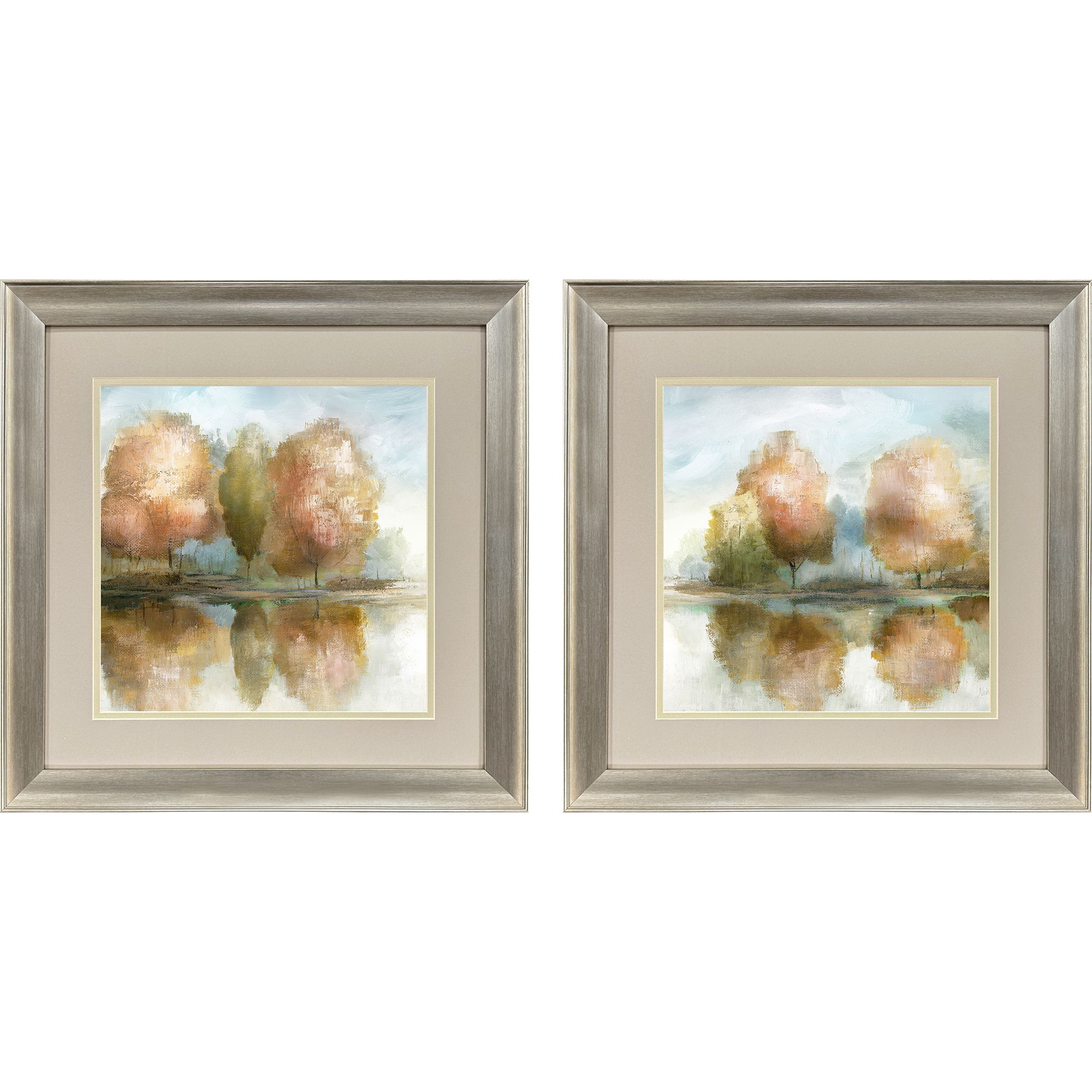 Treeline Sunrise Pink and Brown and Blue and Green Framed Art, Propac