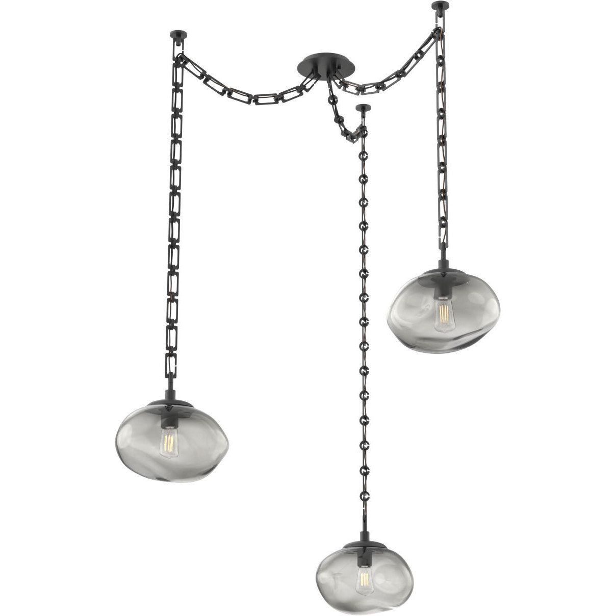 Nova 3 Light 19 inch Matte Black Swag Multi-Pendant Ceiling Light in Smoke, Rectangular Chain