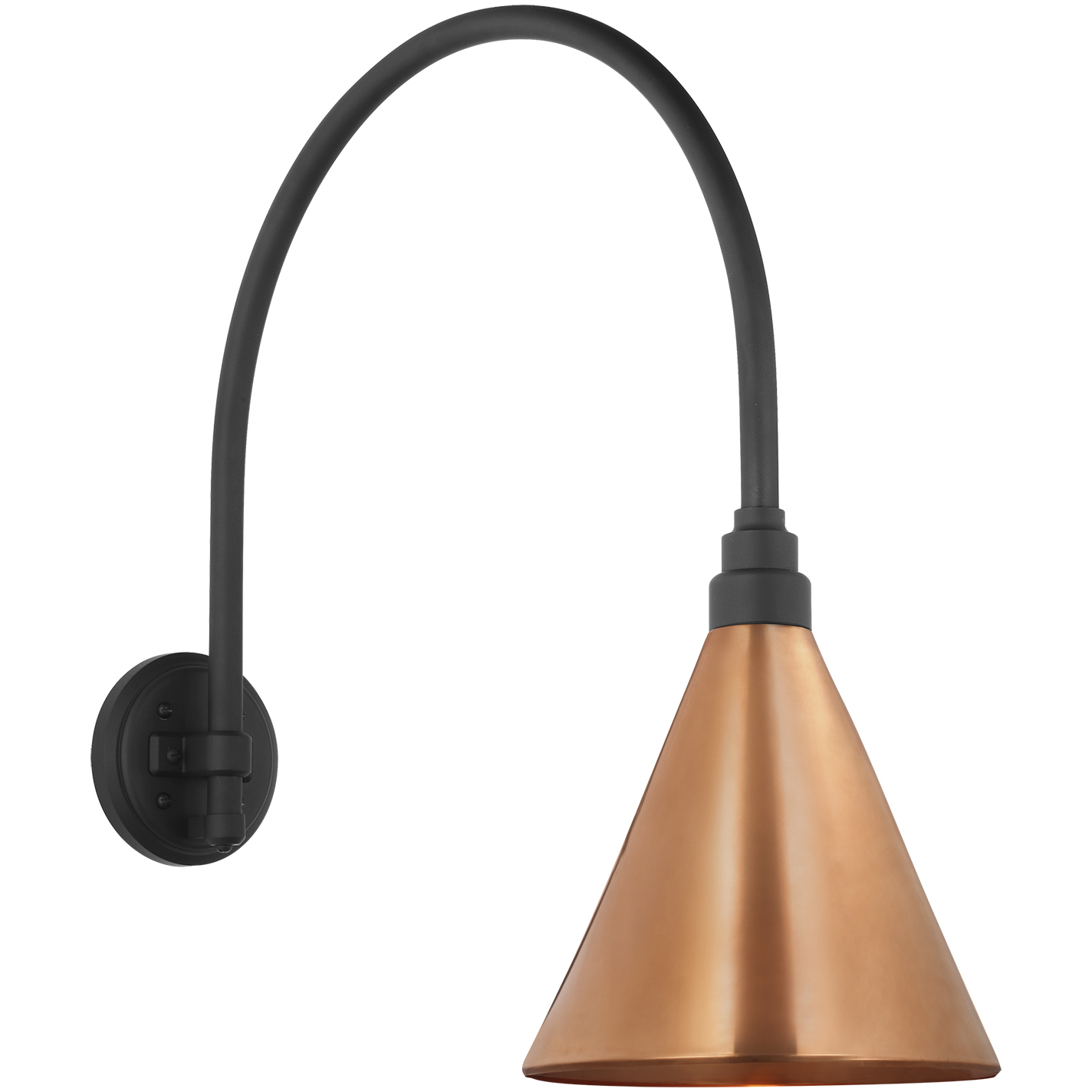 Thomas O'Brien Academy Barn Light LED 22.25 inch Matte Black Arched Mack Barn Light in 9" Soft Copper Conical Savannah Shade