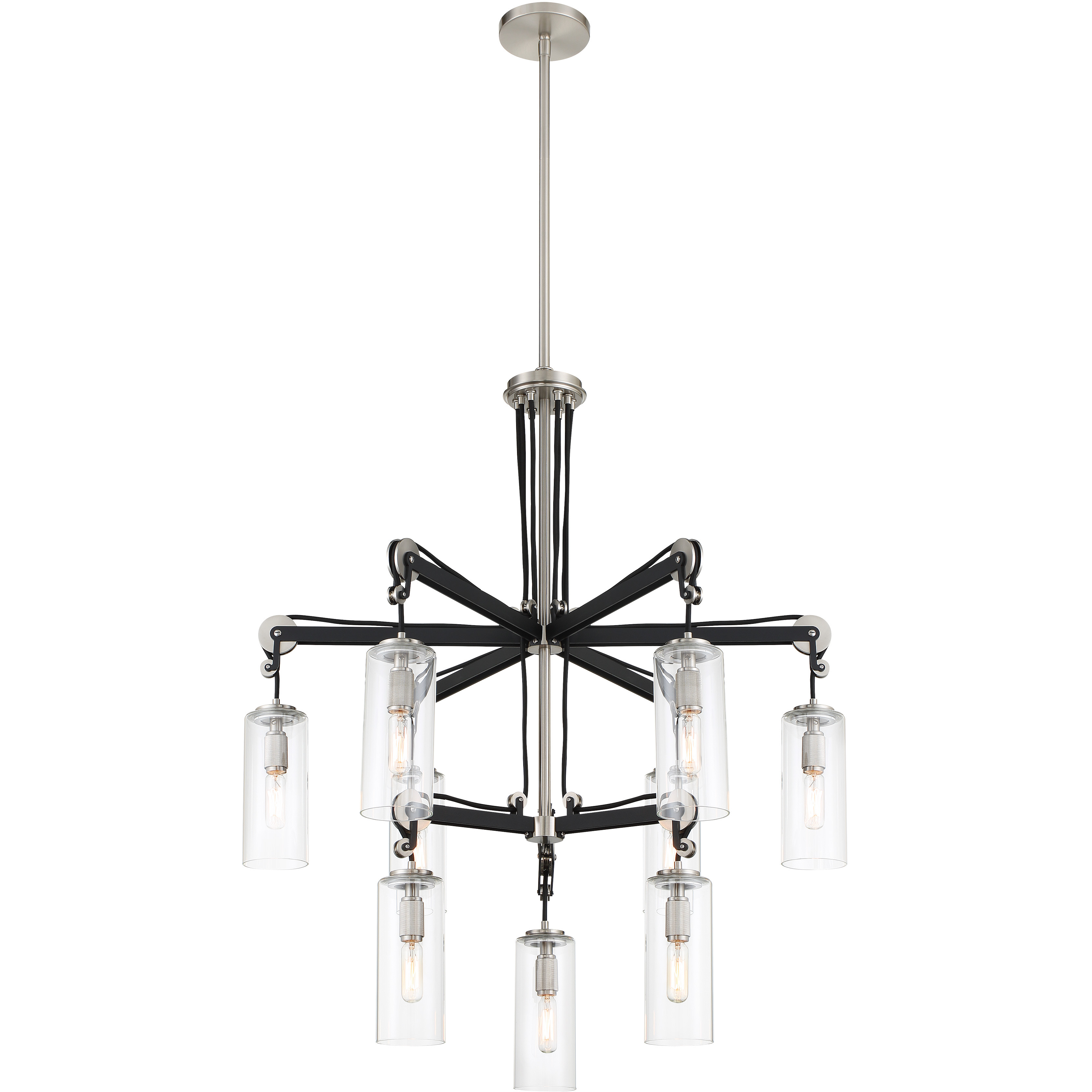 Pullman Junction 9 Light 30 inch Coal / Brushed Nickel Chandelier Ceiling Light