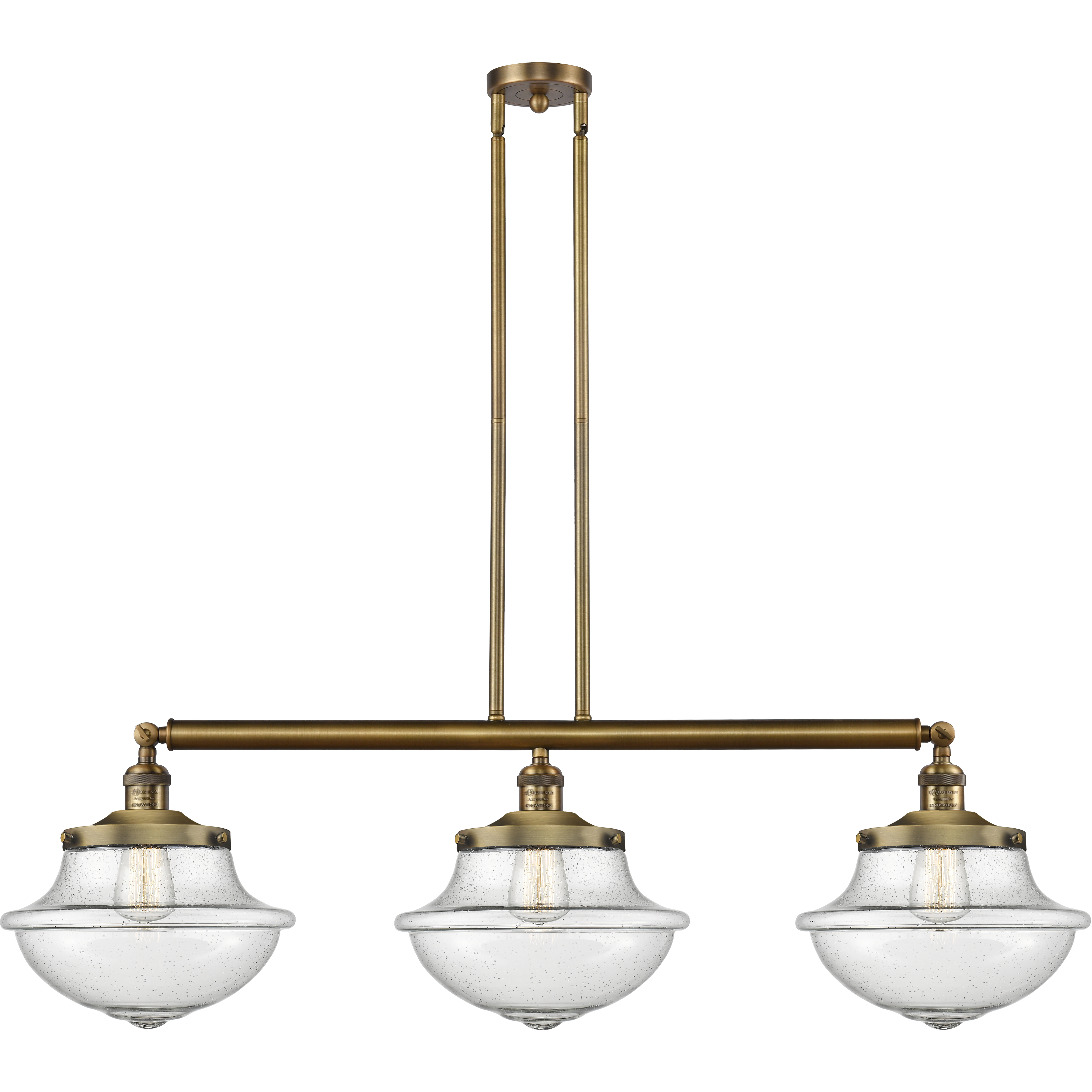 Franklin Restoration Large Oxford LED 42 inch Brushed Brass Island Light Ceiling Light in Seedy Glass, Franklin Restoration