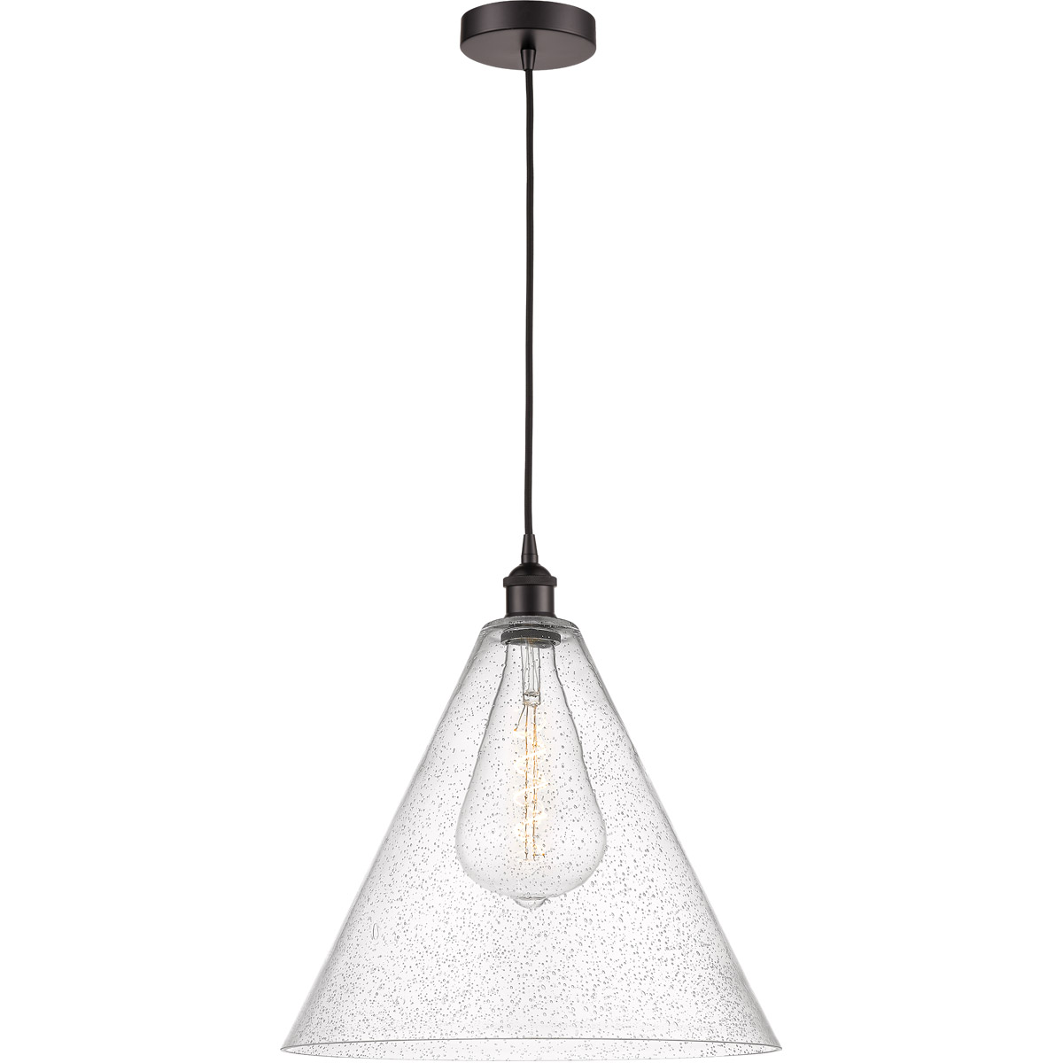 Edison Cone LED 16 inch Oil Rubbed Bronze Pendant Ceiling Light in Seedy Glass