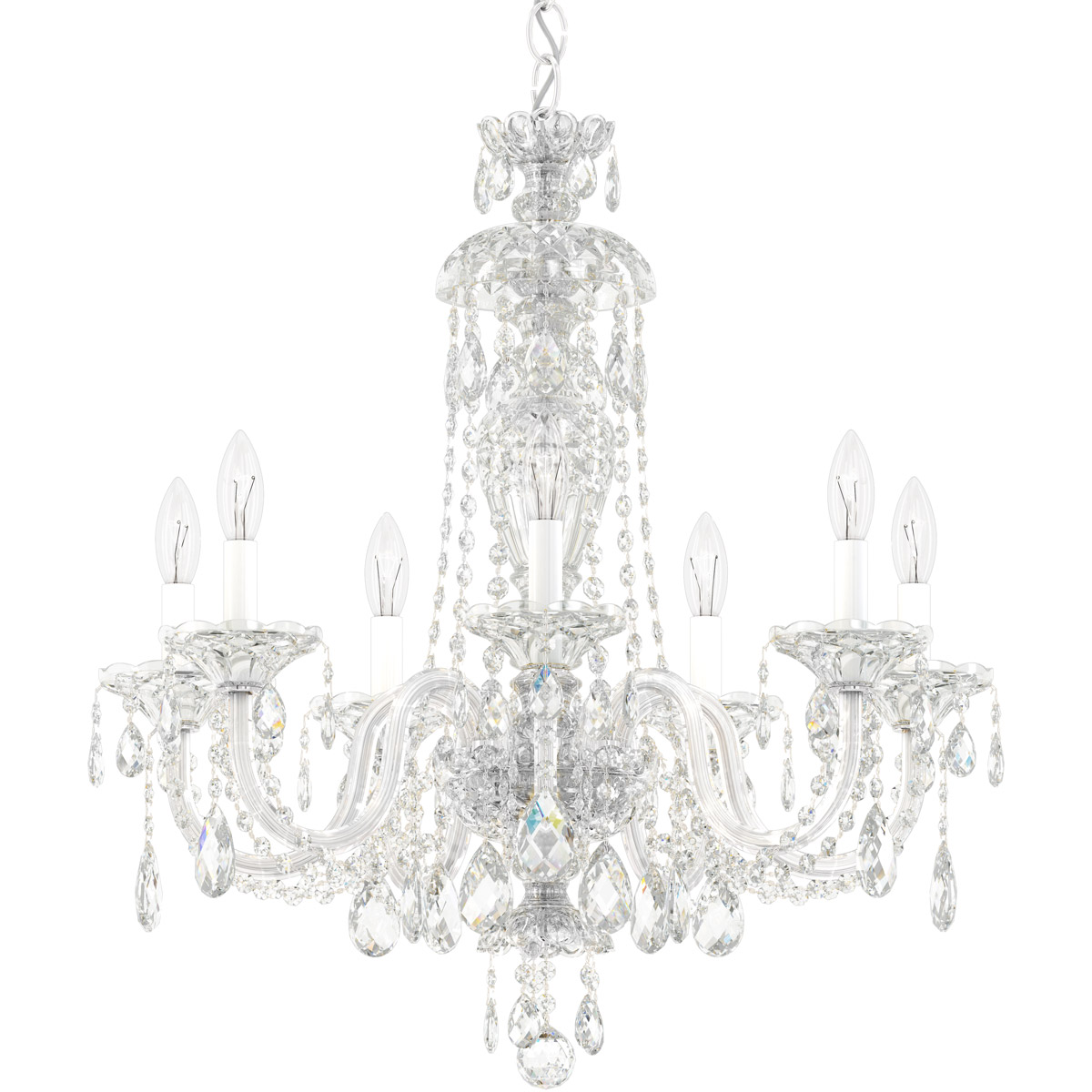 Sterling 7 Light Silver Chandelier Ceiling Light in Polished Silver, Spectra