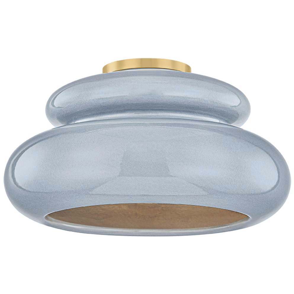 Pia 1 Light 16 inch Aged Brass and Ceramic Chateau Crackle Semi Flush Ceiling Light