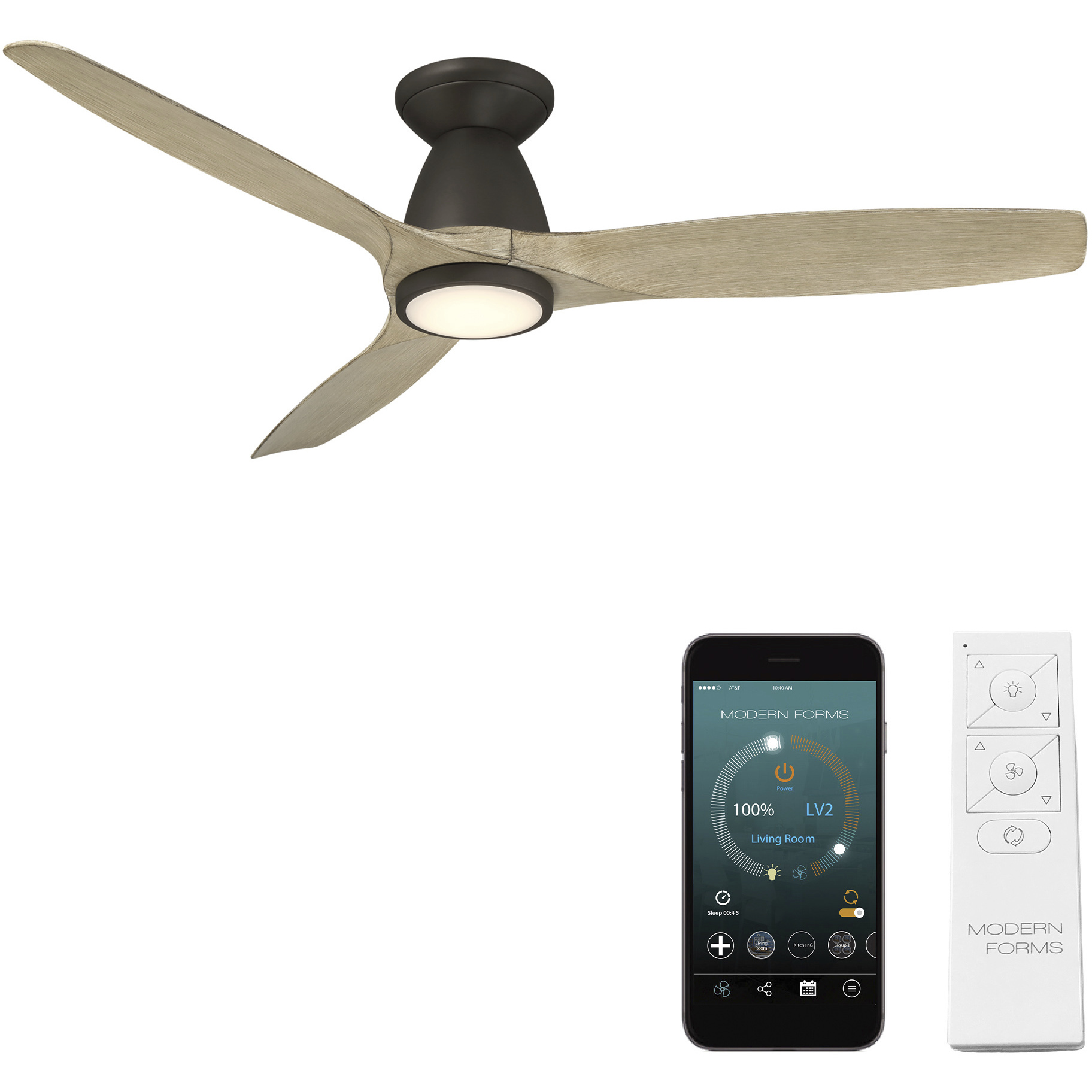 Skylark 54 inch Bronze White Oak with White Oak Blades Flush Mount Ceiling Fan in 2700K/3000K/4000K/5000K