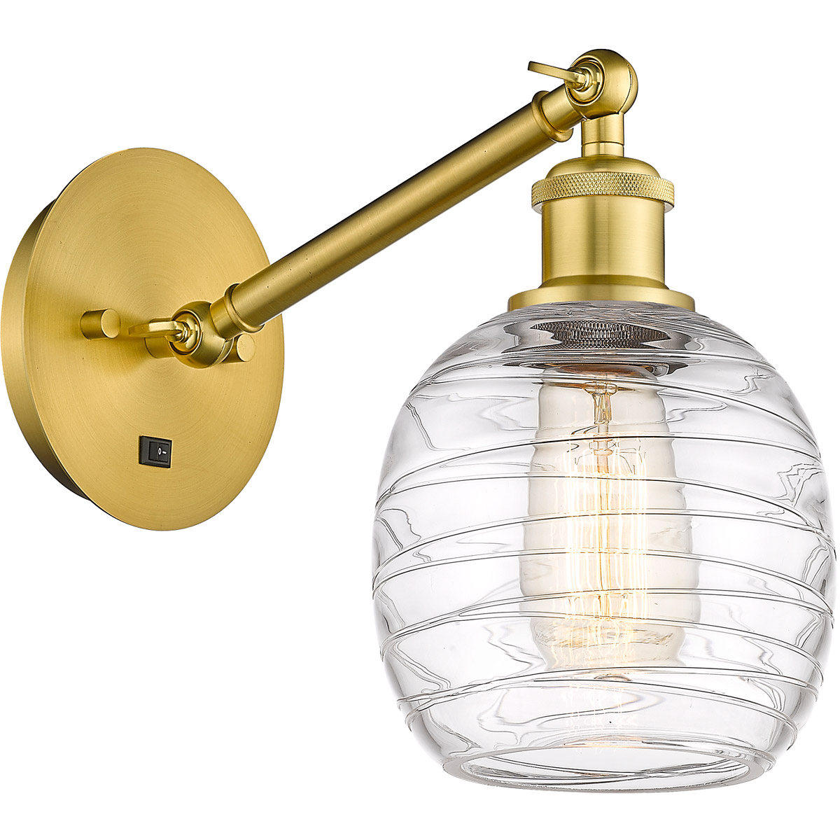 Ballston Belfast LED 6 inch Satin Gold Sconce Wall Light in Deco Swirl Glass