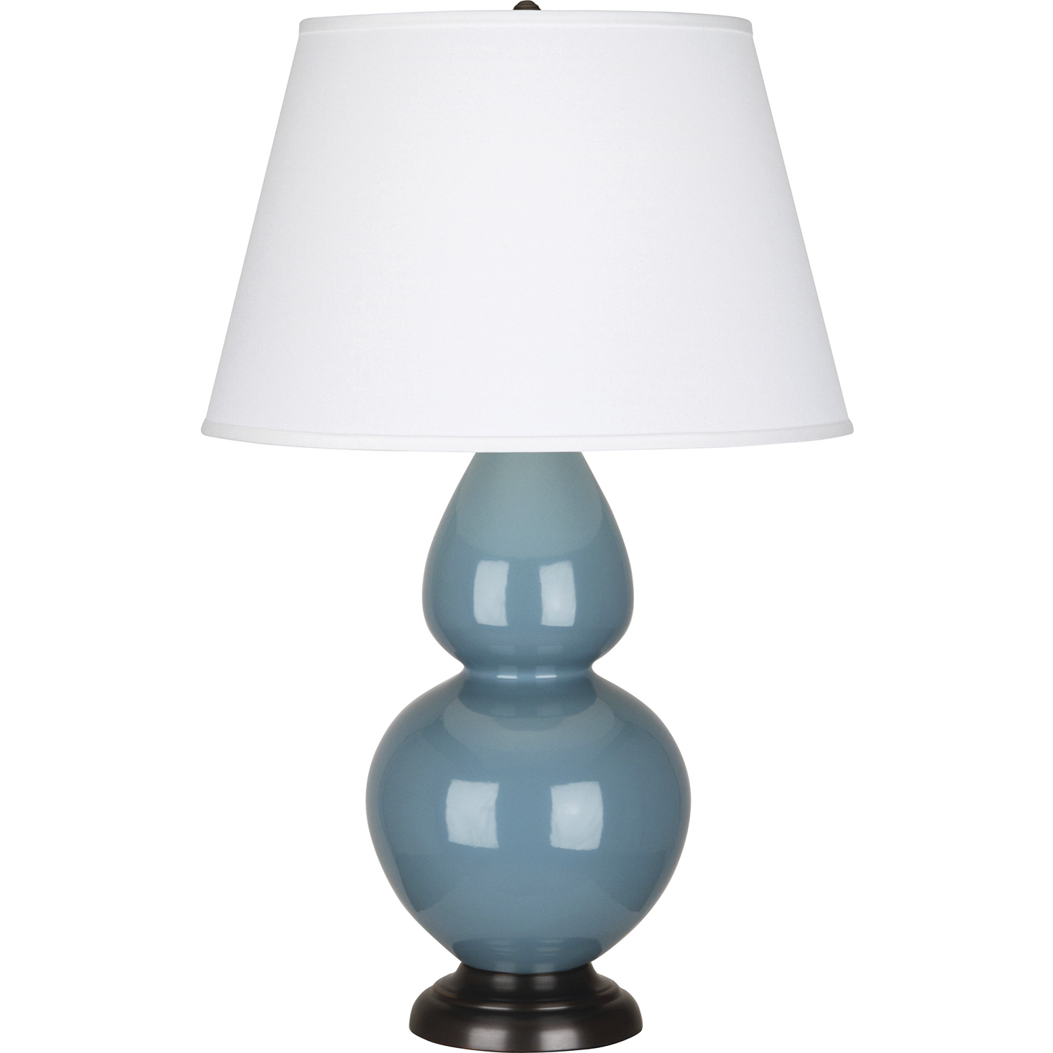 Double Gourd 31 inch 150 watt Steel Blue Glazed Ceramic with Deep Patina Bronze Table Lamp Portable Light in Pearl Dupioni