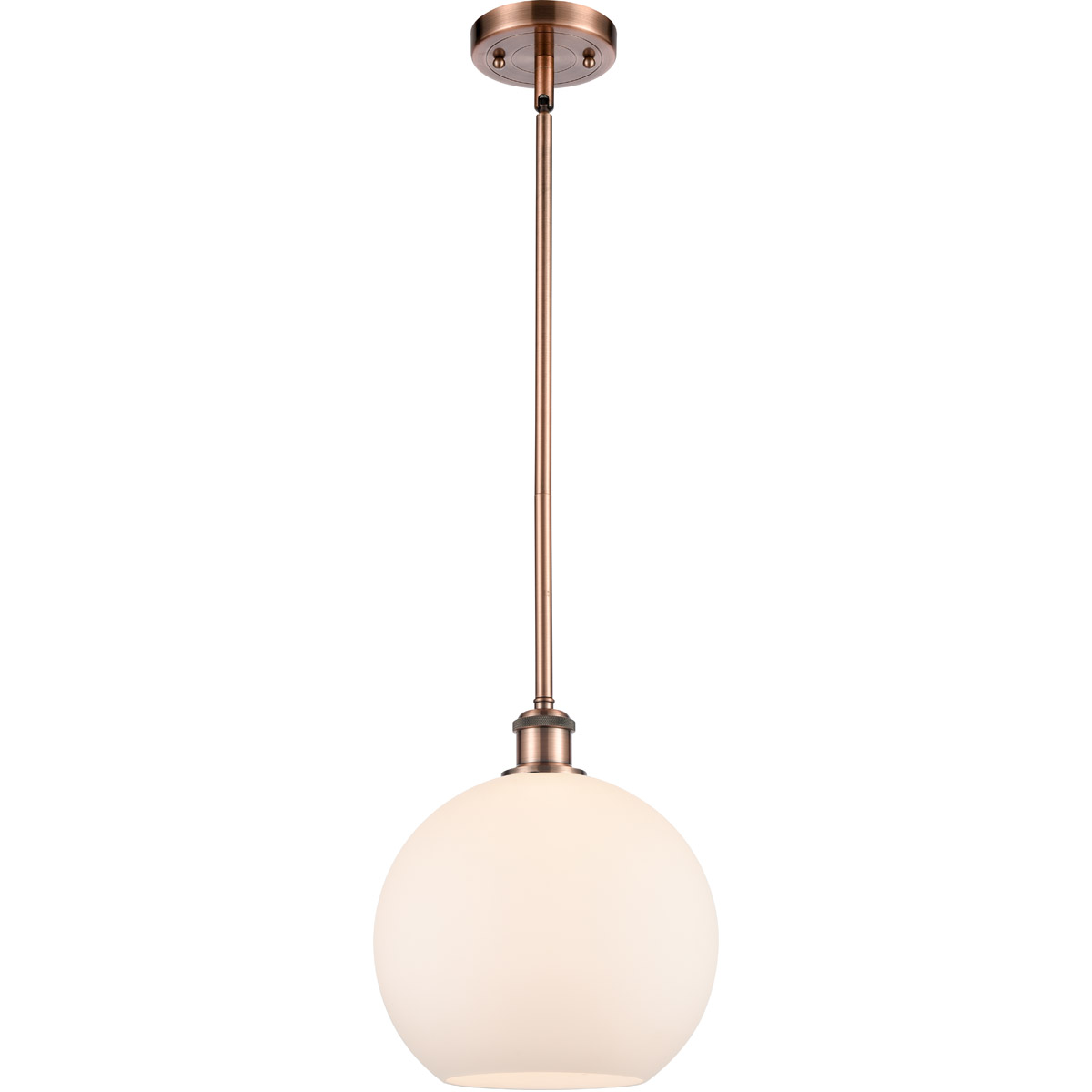 Ballston Large Athens LED 10 inch Antique Copper Pendant Ceiling Light in Matte White Glass, Ballston