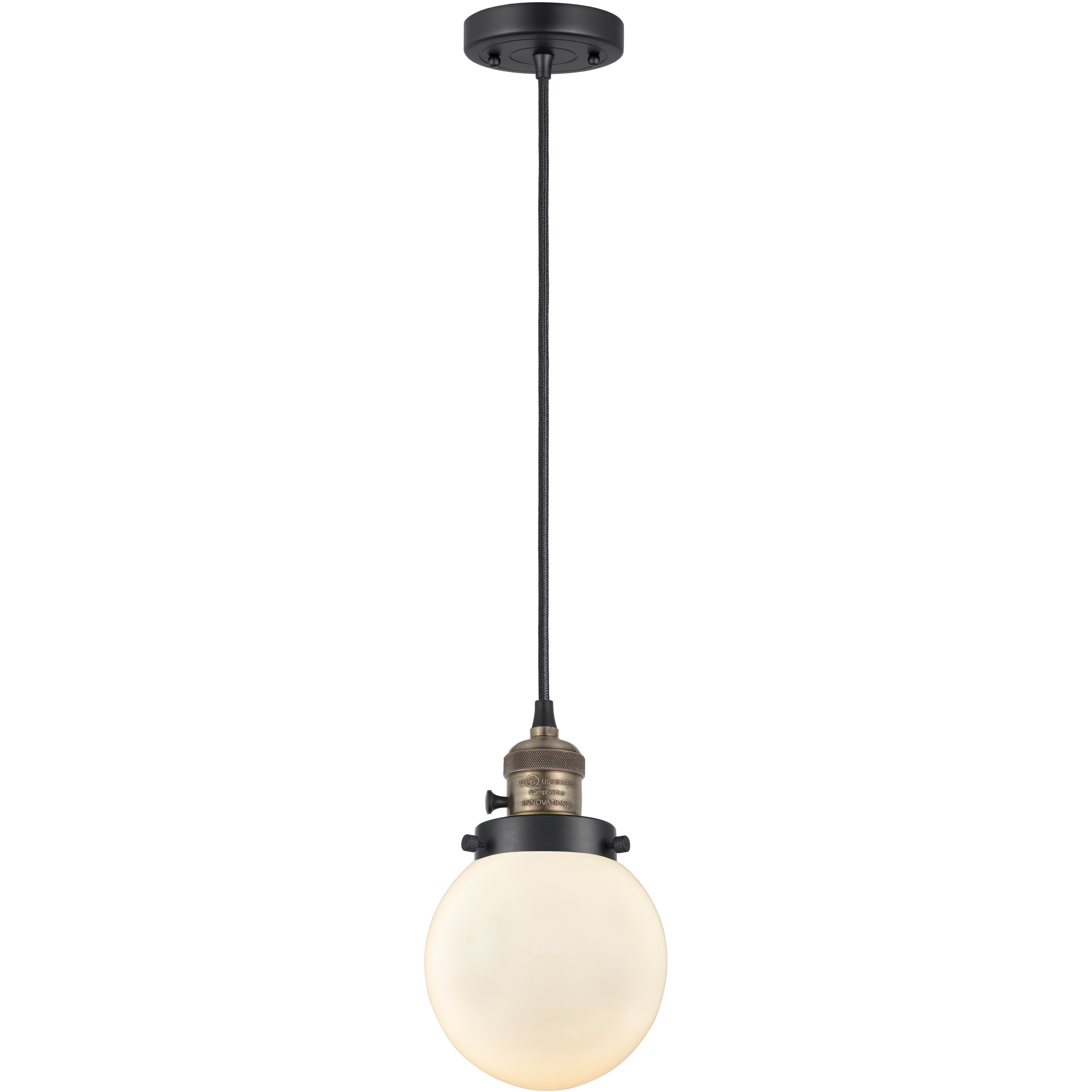 Franklin Restoration Beacon 1 Light 6 inch Black Antique Brass Mini Pendant Ceiling Light in Incandescent, Matte White