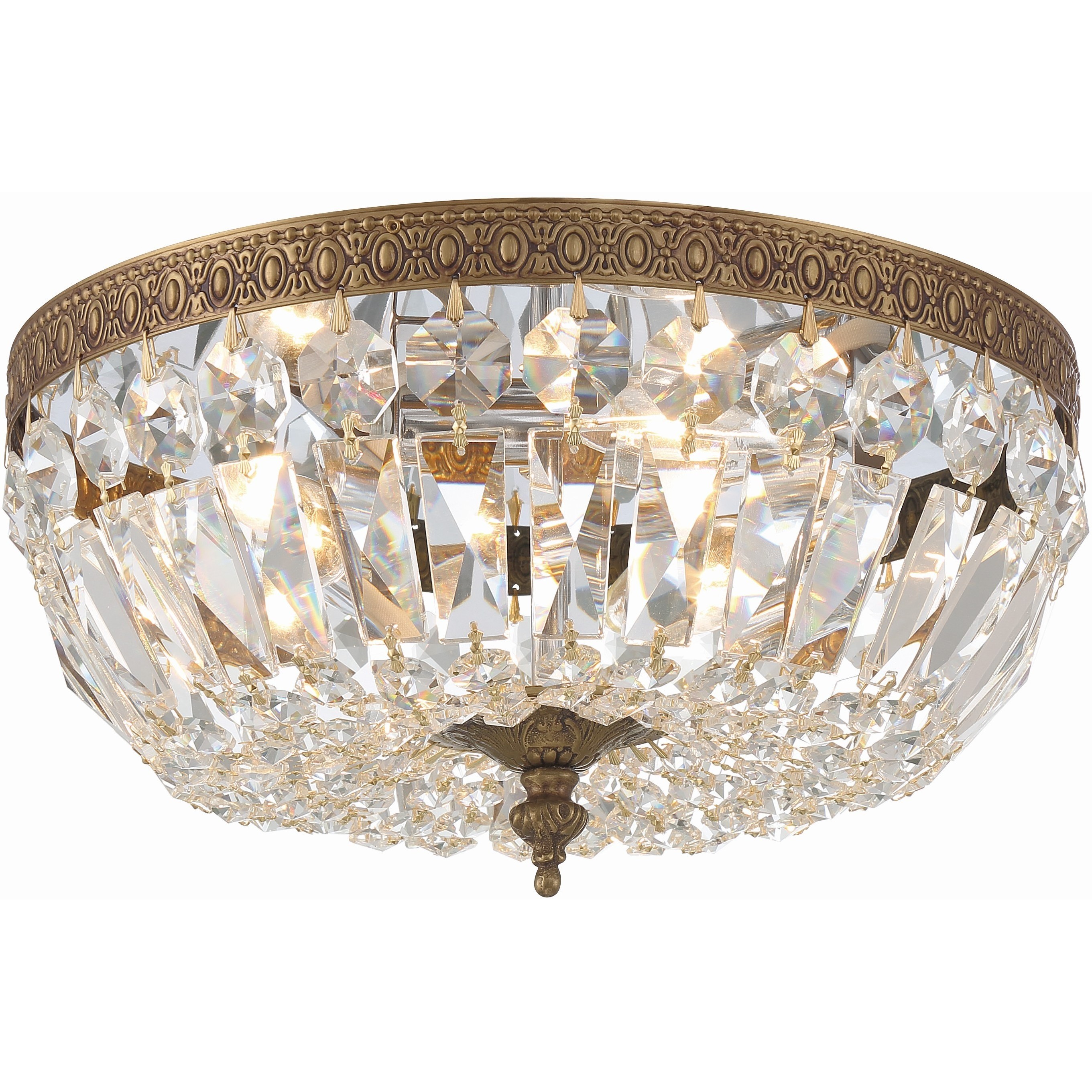 Waltham 3 Light 12 inch Olde Brass Flush Ceiling Light in Clear Italian