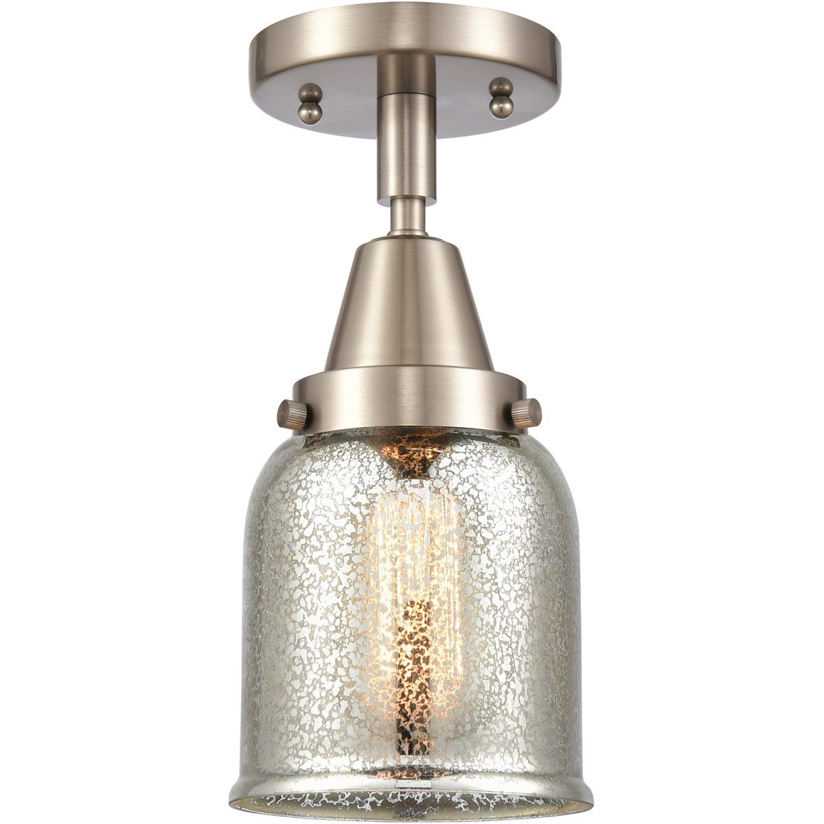 Franklin Restoration Small Bell LED 5 inch Brushed Satin Nickel Flush Mount Ceiling Light in Silver Plated Mercury Glass