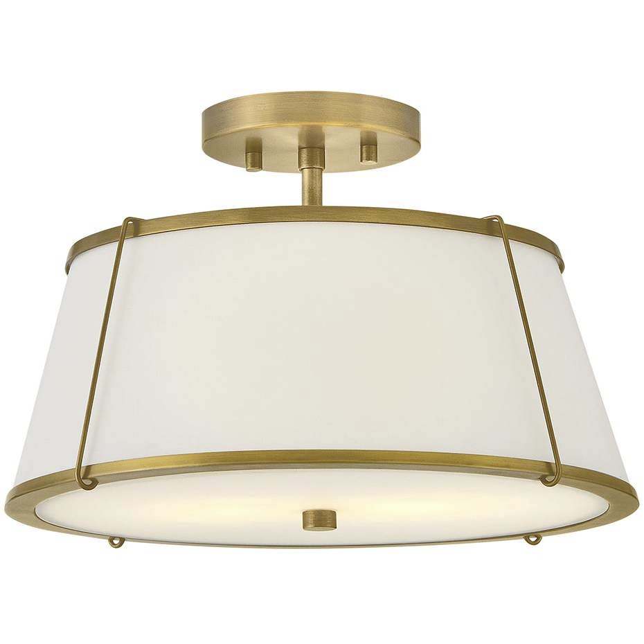 Clarke 2 Light 15 inch Lacquered Dark Brass Semi-Flush Mount Ceiling Light in Lacquered Dark Brass with Off White