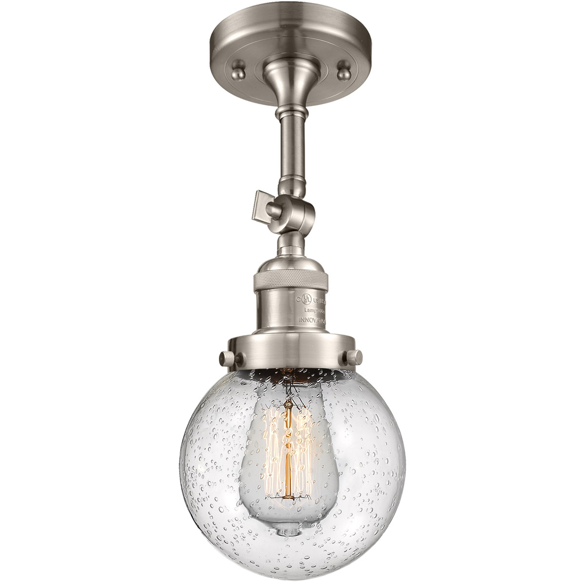 Franklin Restoration Beacon 1 Light 6 inch Brushed Satin Nickel Semi-Flush Mount Ceiling Light in Seedy Glass, Franklin Restoration