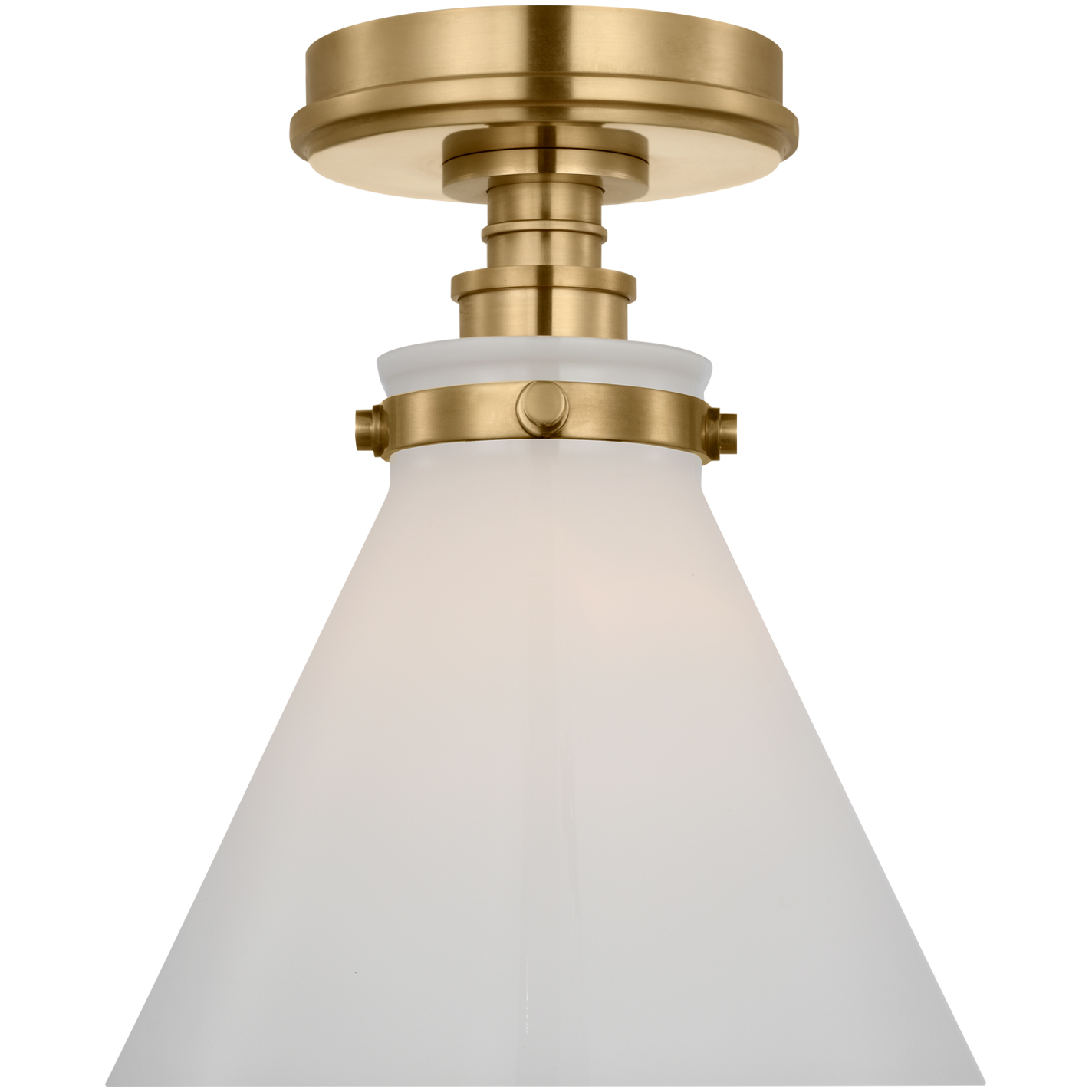 Chapman & Myers Parkington LED 8.5 inch Antique-Burnished Brass Conical Flush Mount Ceiling Light in White Glass