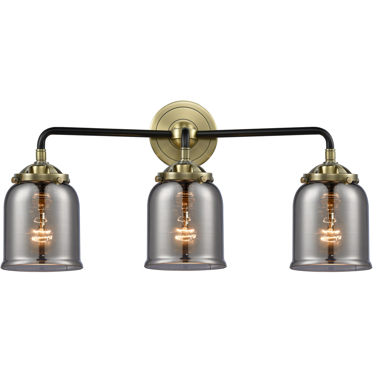 Nouveau Small Bell LED 23 inch Black Antique Brass Bath Vanity Light Wall Light in Plated Smoke Glass, Nouveau