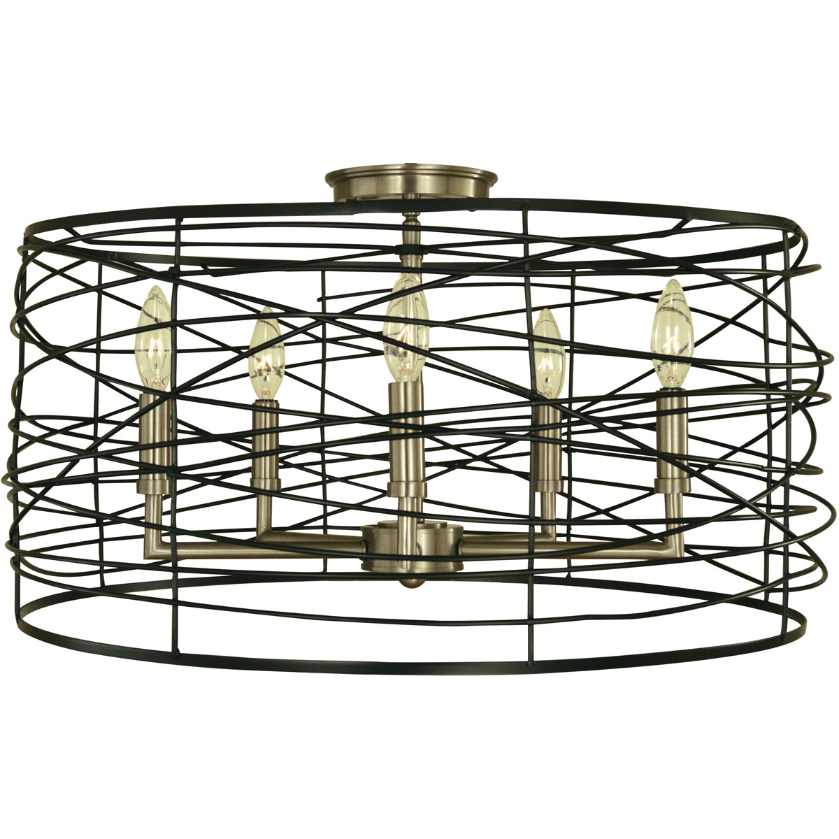 Boca 5 Light 22 inch Brushed Nickel and Matte Black Semi-Flush Mount Ceiling Light