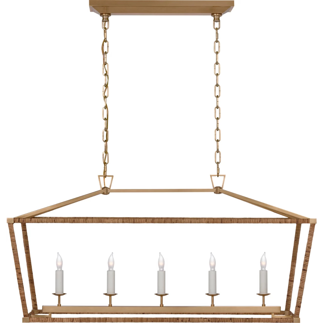 Chapman & Myers Darlana5 LED 41 inch Antique-Burnished Brass and Natural Rattan Linear Lantern Ceiling Light, Medium