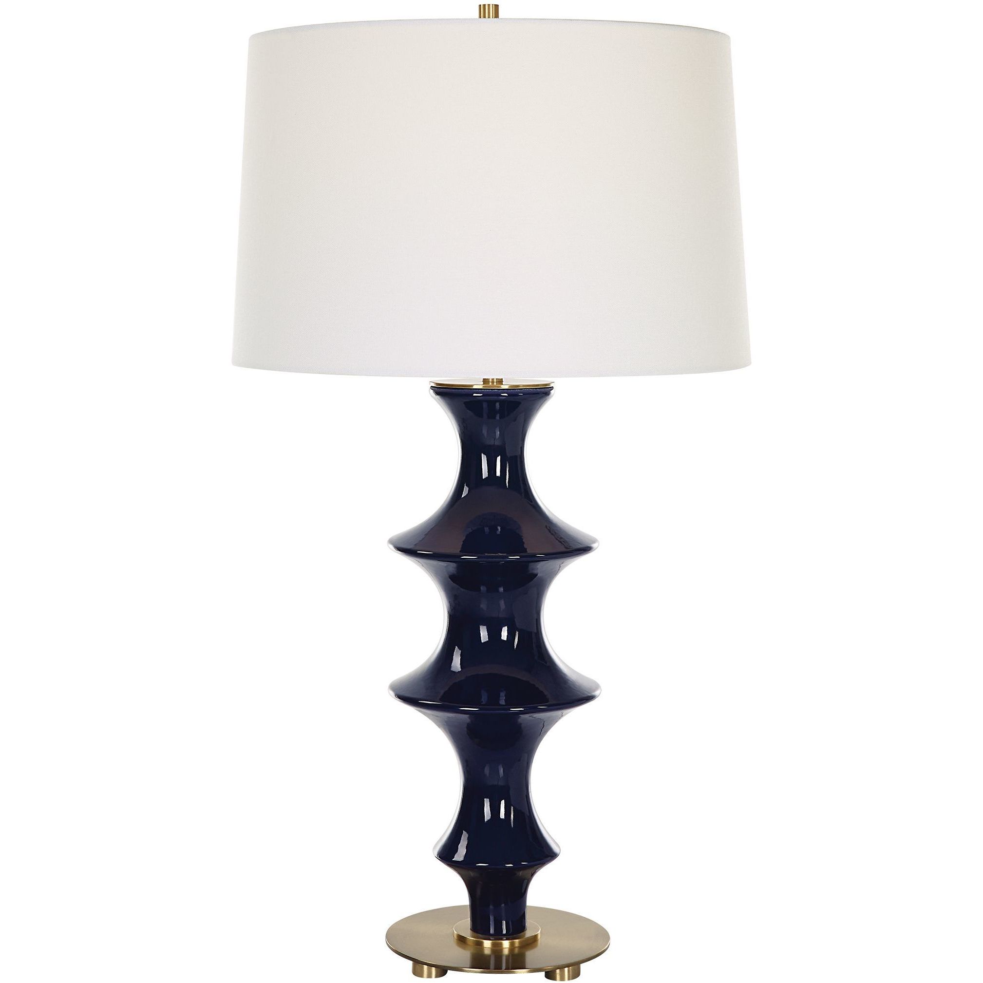 Coil 28.75 inch 150 watt Cobalt Gloss Glaze and Antique Brass Table Lamp Portable Light