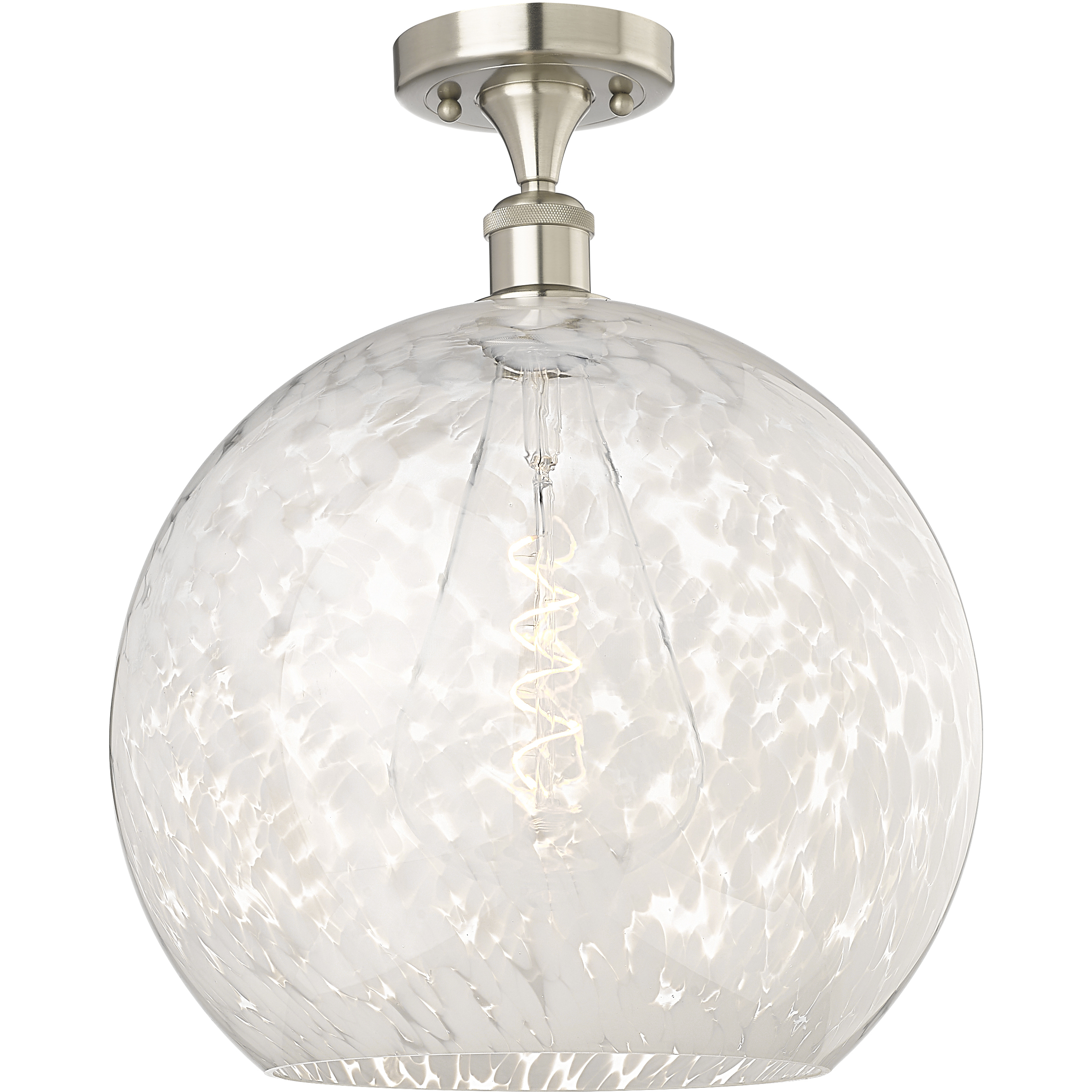 Edison White Mouchette 1 Light 13.75 inch Brushed Satin Nickel Semi-Flush Mount Ceiling Light