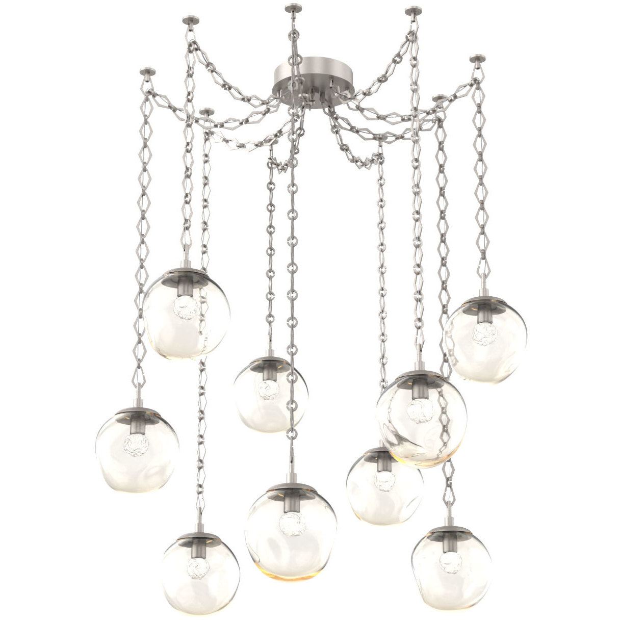 Aster LED 18.7 inch Beige Silver Swag Multi-Pendant Ceiling Light in 3000K LED, Floret Inner - Amber Outer, Diamond Chain