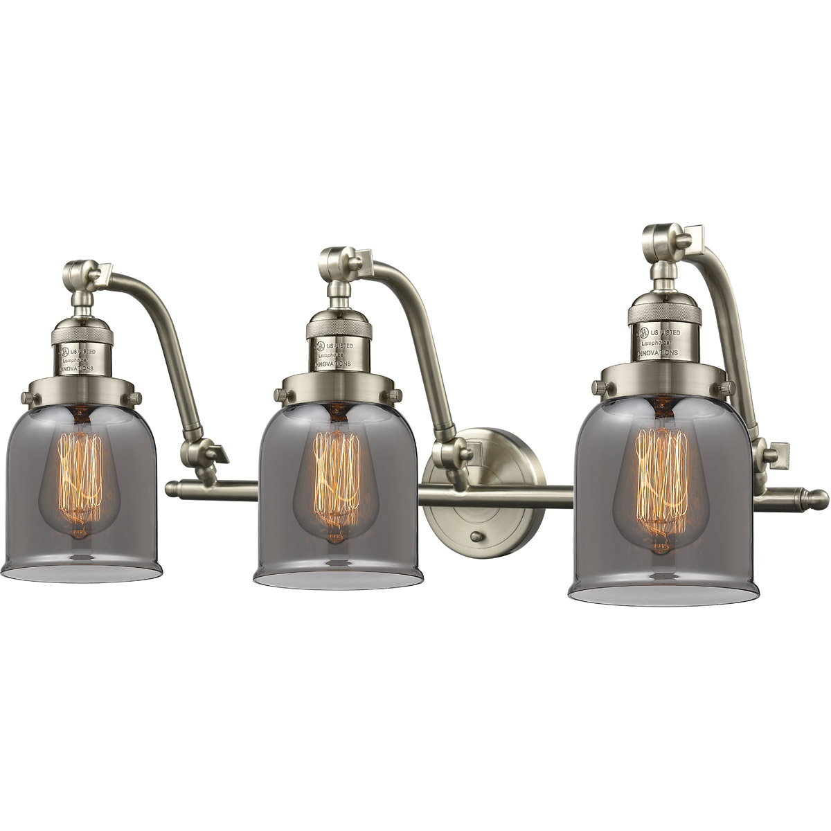 Franklin Restoration Small Bell LED 28 inch Brushed Satin Nickel Bath Vanity Light Wall Light in Plated Smoke Glass, Franklin Restoration