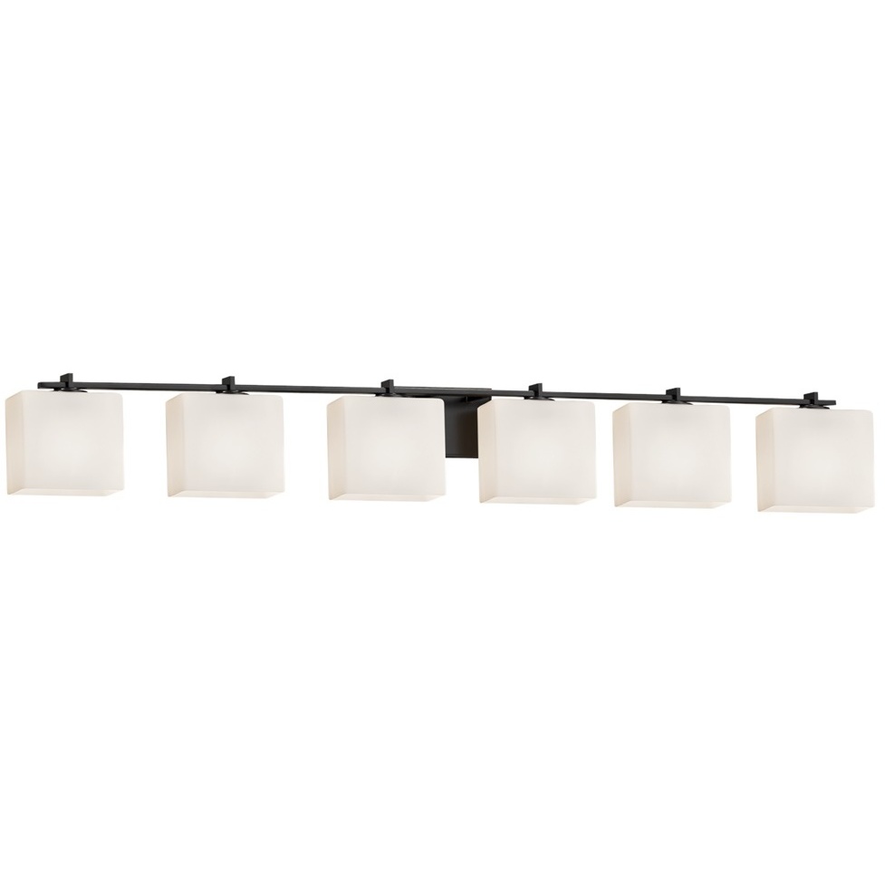 Fusion 6 Light 55.5 inch Matte Black Bath Bar Wall Light in Rectangle, Incandescent, Opal Fusion, Rectangle
