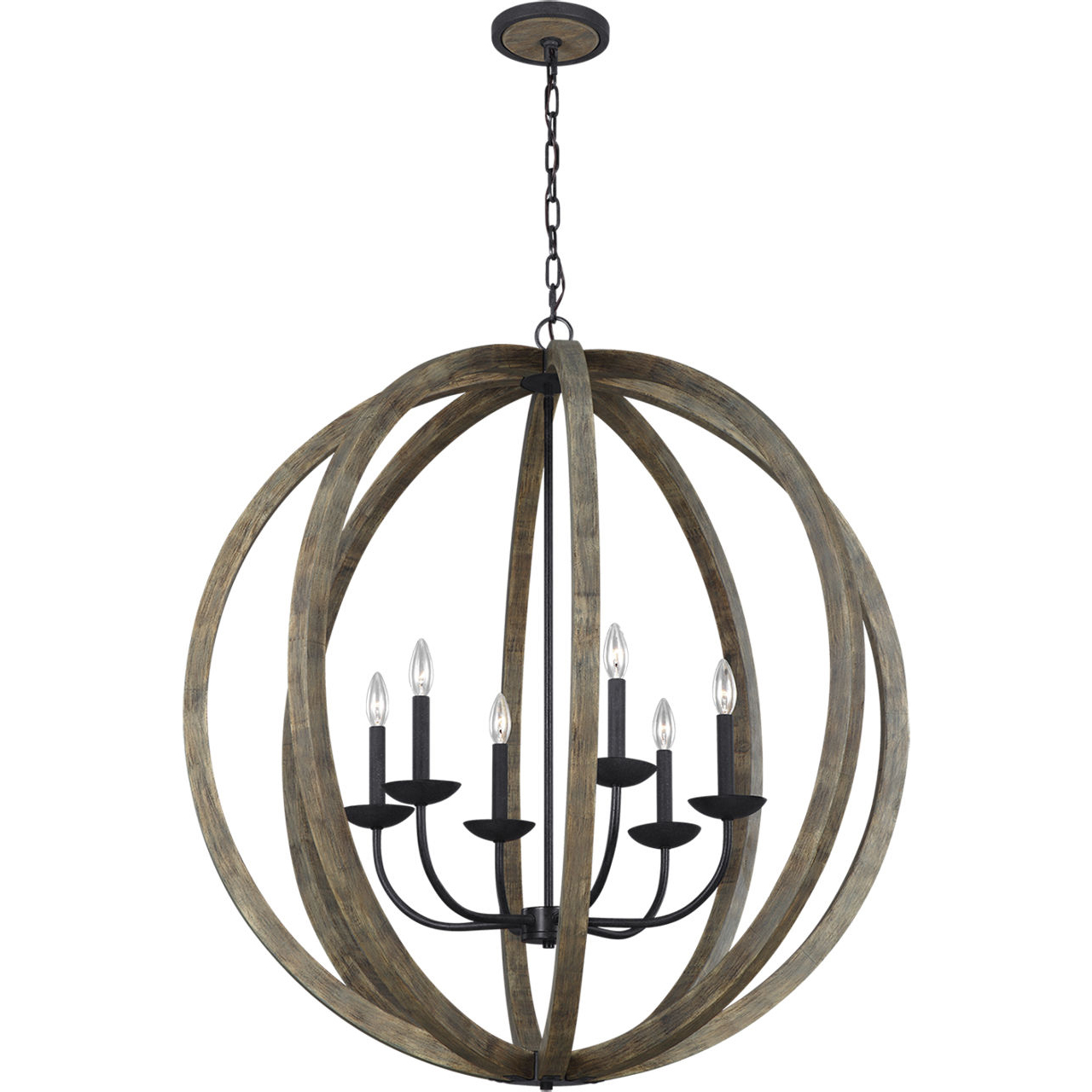 Sean Lavin Allier 6 Light 38 inch Weathered Oak Wood / Antique Forged Iron Chandelier Pendant Ceiling Light