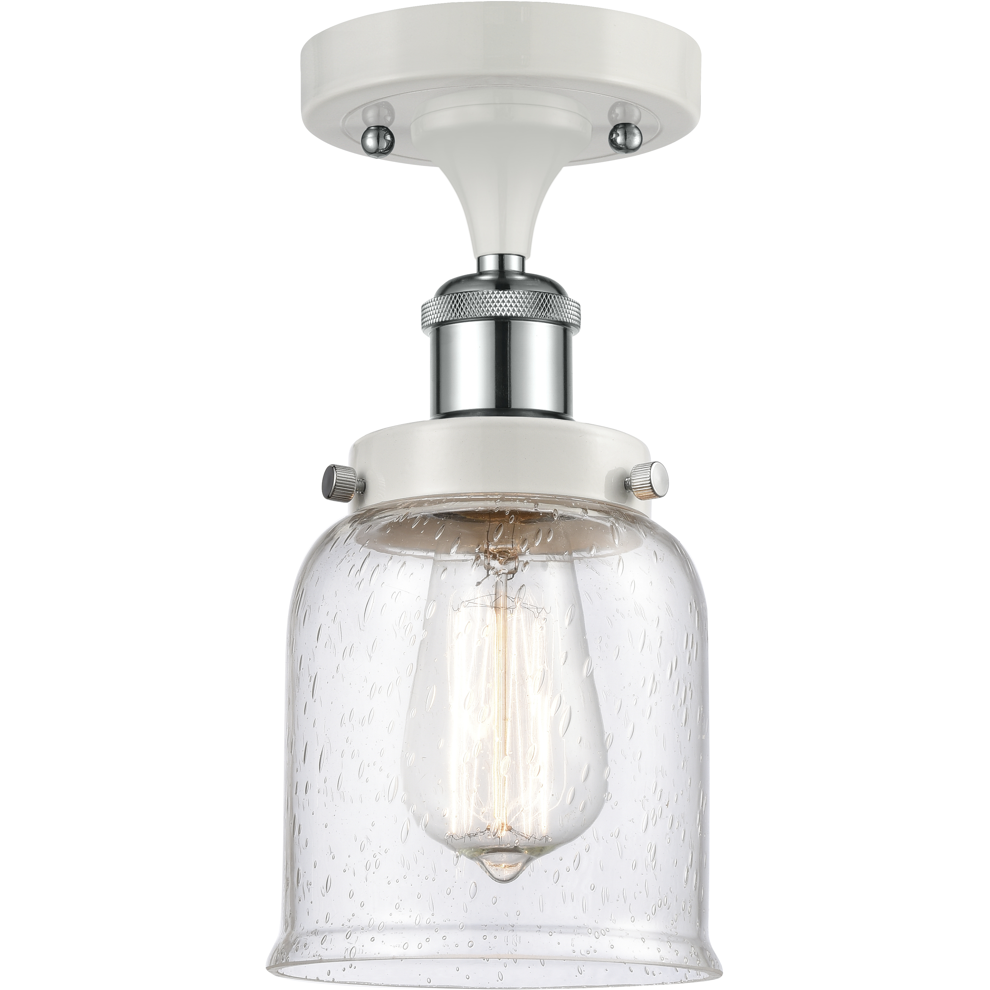 Ballston Small Bell 1 Light 5 inch White and Polished Chrome Semi-Flush Mount Ceiling Light in Seedy Glass