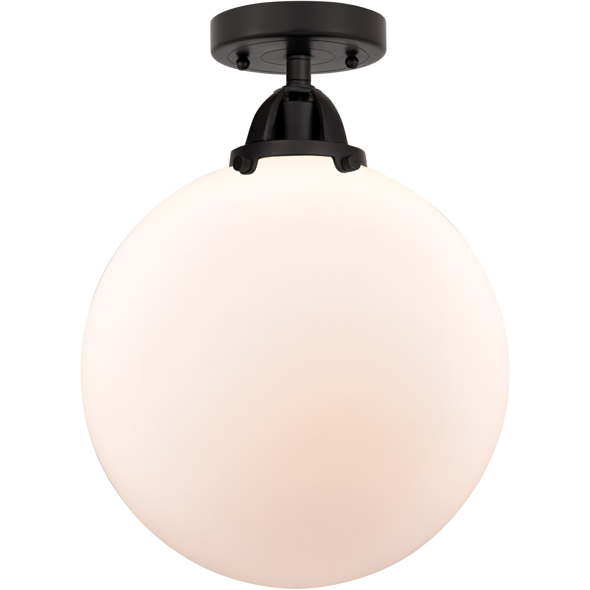 Nouveau 2 Beacon LED 12 inch Matte Black Semi-Flush Mount Ceiling Light in Matte White Glass