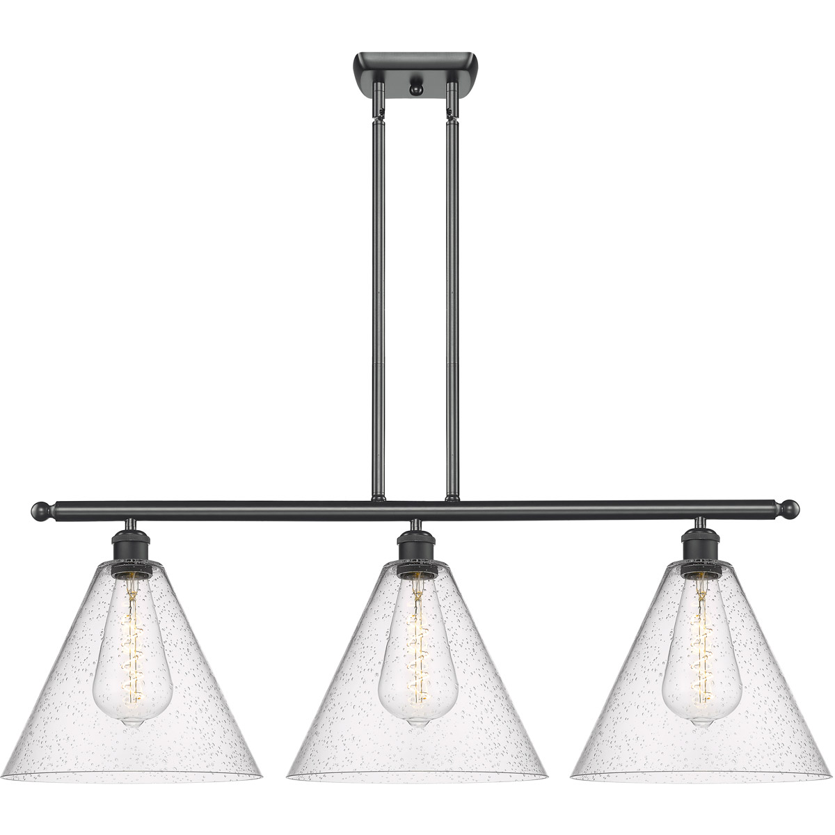 Ballston Ballston Cone 3 Light 39 inch Matte Black Island Light Ceiling Light in Seedy Glass