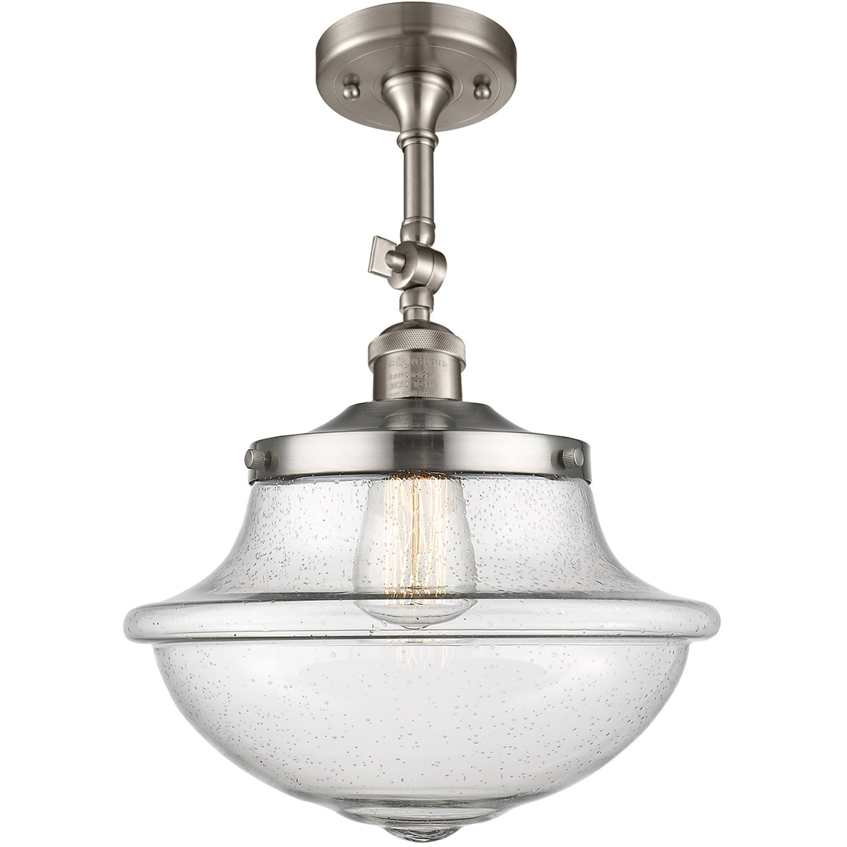 Franklin Restoration Large Oxford LED 12 inch Brushed Satin Nickel Semi-Flush Mount Ceiling Light in Seedy Glass, Franklin Restoration