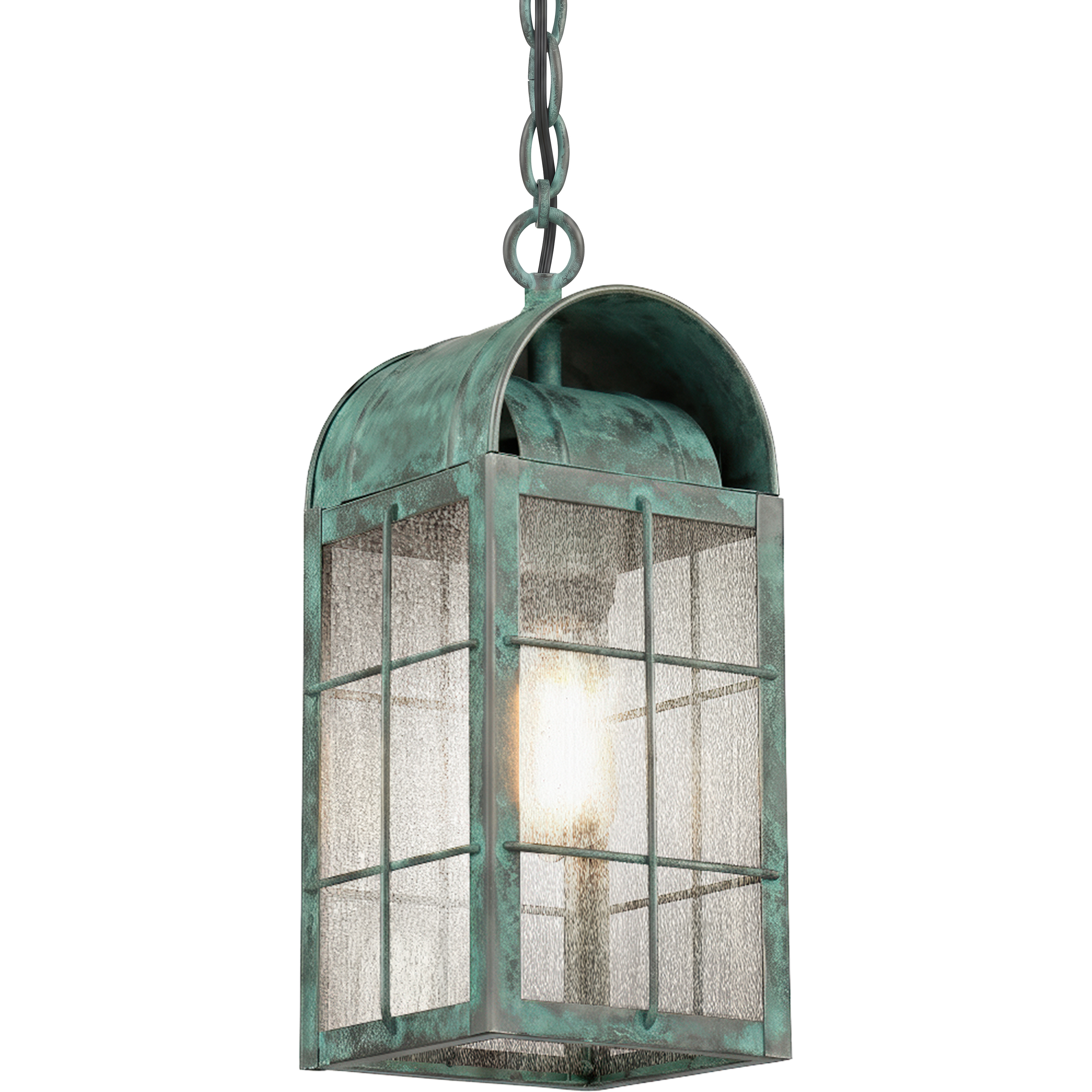 Durham 1 Light 7.5 inch Verde Green Outdoor Pendant in Seedy Glass, Brass Traditions by Innovations Lighting