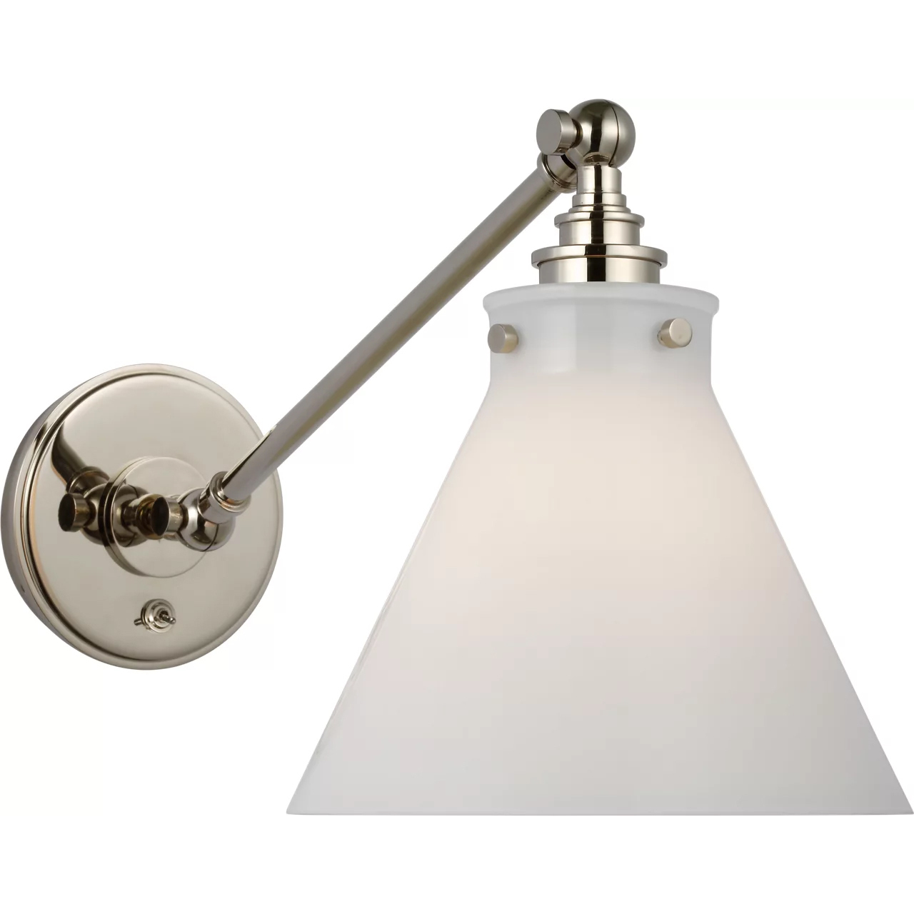 Chapman & Myers Parkington LED 8.5 inch Polished Nickel Single Library Wall Light in White Glass