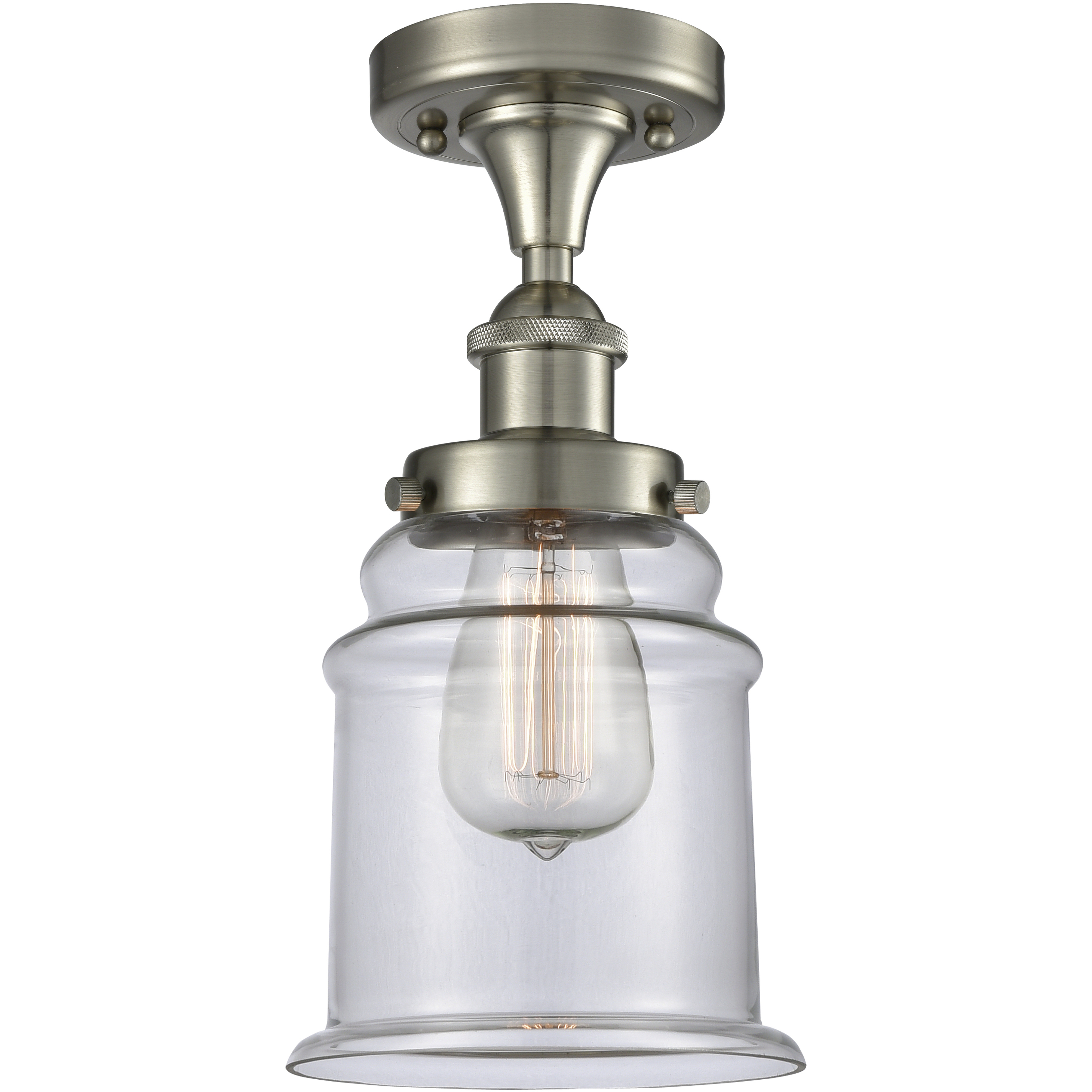 Edison Canton 1 Light 6 inch Brushed Satin Nickel Semi-Flush Mount Ceiling Light in Clear Glass, 2.05 lb
