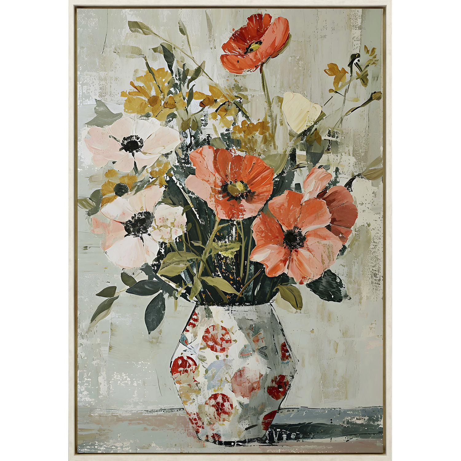 Spring Soiree Orange and Beige and Blue and Yellow Canvas