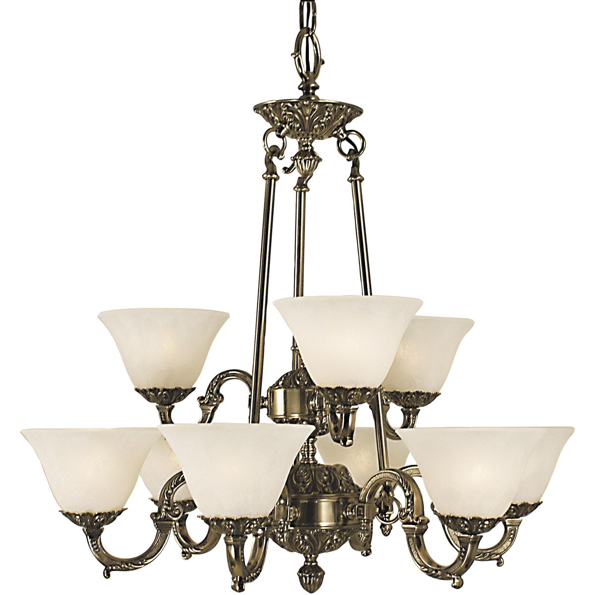 Napoleonic 9 Light 28 inch French Brass with Champagne Marble Glass Dining Chandelier Ceiling Light