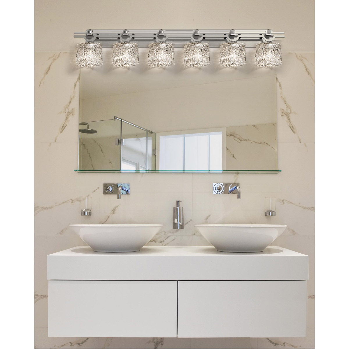 Veneto Luce LED 59 inch Polished Chrome Bath Bar Wall Light in 4200 Lm LED, White Frosted (Veneto Luce), Square with Rippled Rim, Argyle