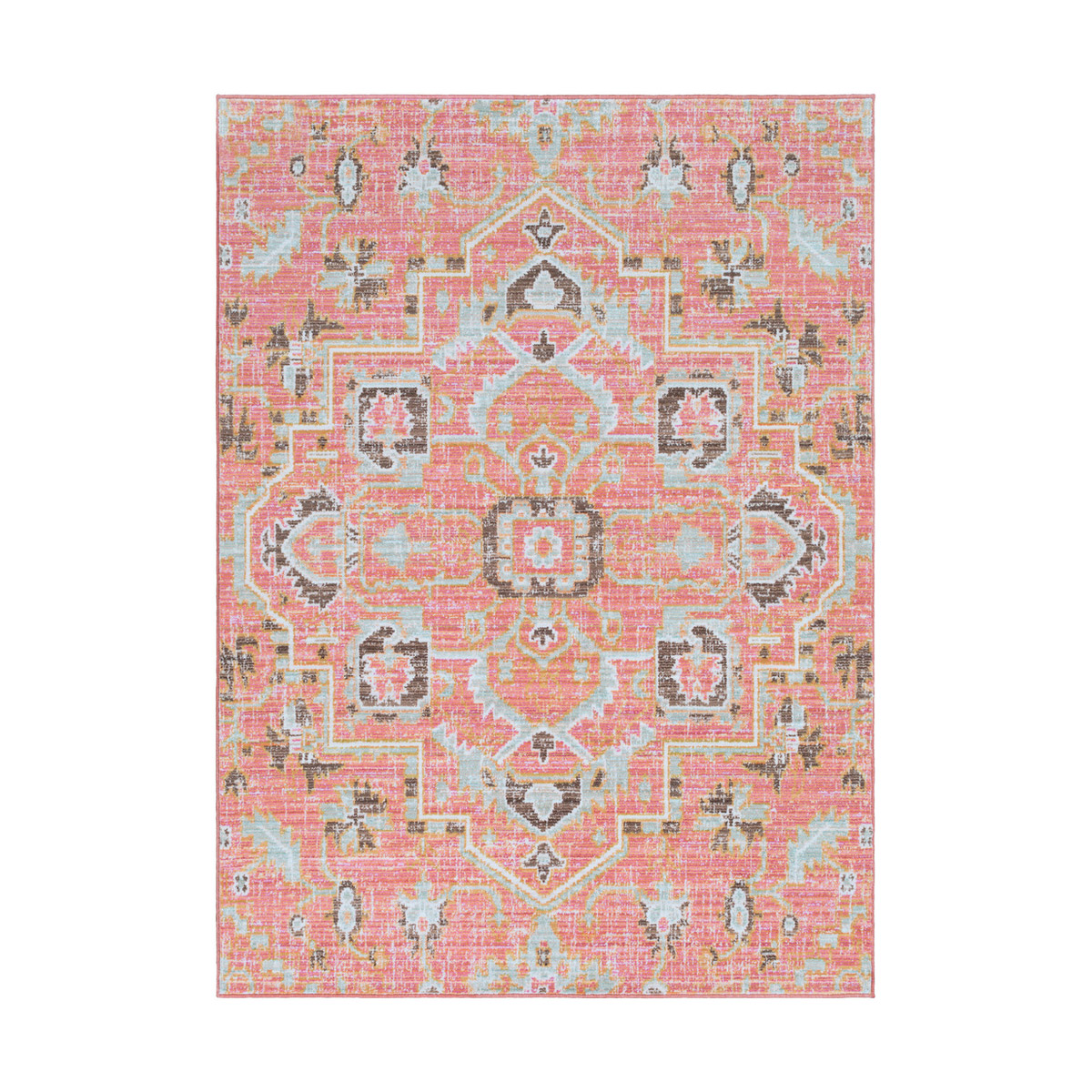 Germili 65 X 47 inch Pale Pink/Pale Blue/Tan/Saffron Rugs, Polyester