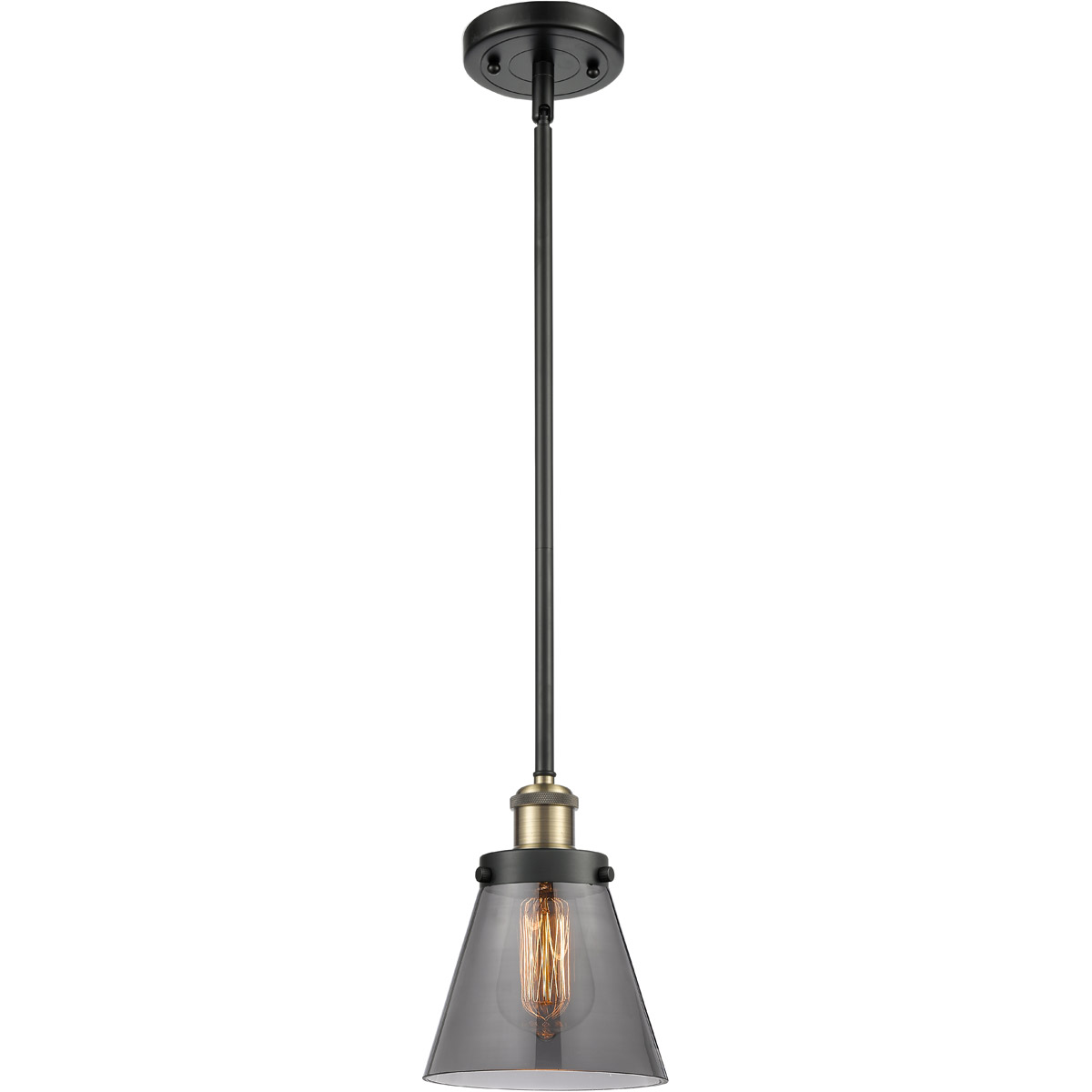 Ballston Small Cone 1 Light 6 inch Black Antique Brass Pendant Ceiling Light in Light Smoke Glass