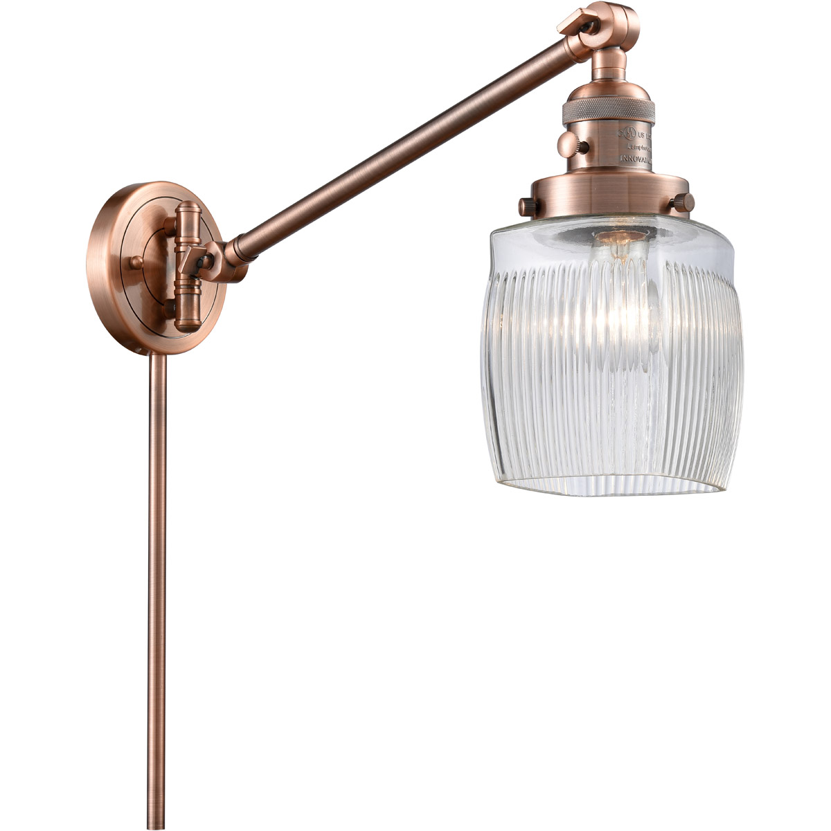 Colton 30 inch 60.00 watt Antique Copper Swing Arm Wall Light, Franklin Restoration