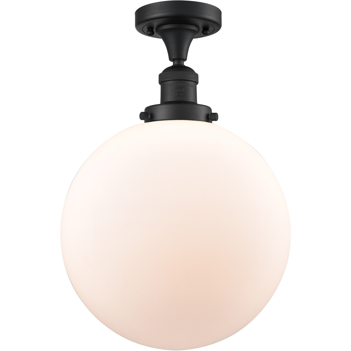 Franklin Restoration XX-Large Beacon LED 12 inch Matte Black Semi-Flush Mount Ceiling Light in Matte White Glass, Franklin Restoration