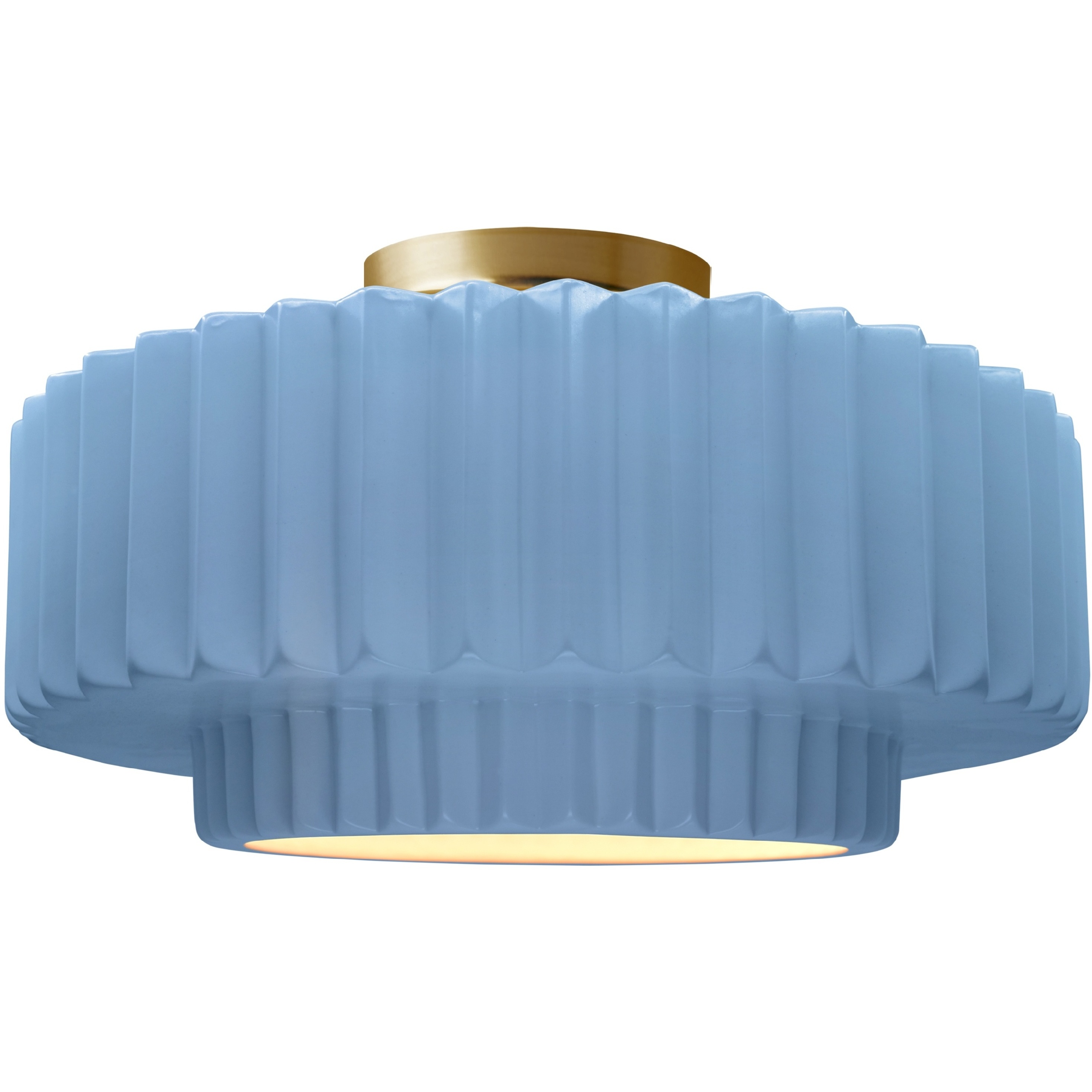 Radiance Collection - Pleated Tier LED 16.5 inch Sky Blue and Brushed Brass Semi-Flush Ceiling Light in Dedicated LED, 16.5W x 8H, Form+Finish+Function
