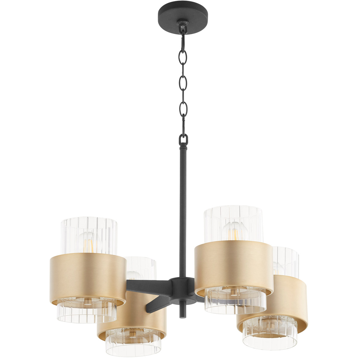 Epsilon 4 Light 25 inch Noir and Aged Brass Chandelier Ceiling Light