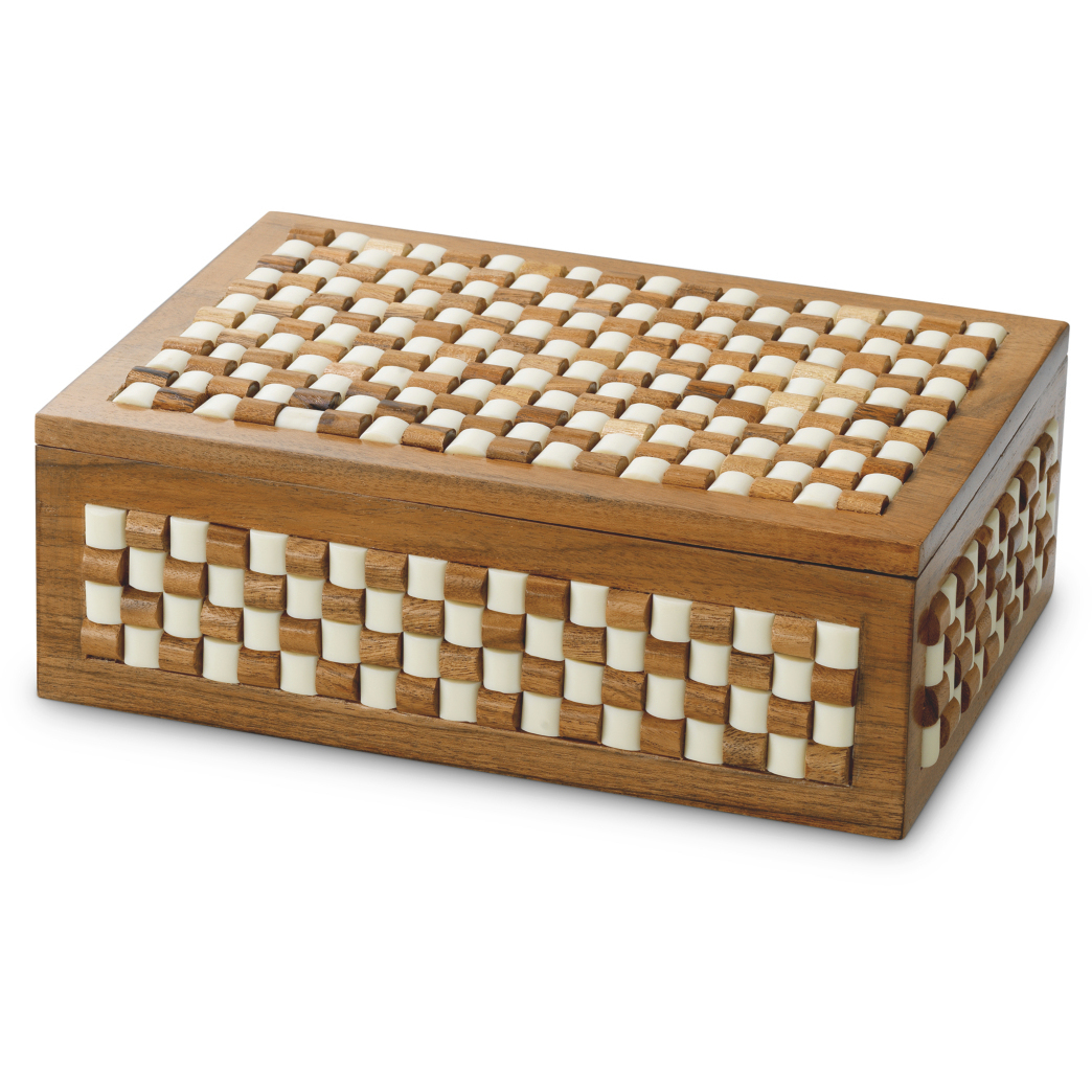 Cavendish 9.84 X 7.09 inch Wood and White and Brown Beads Box